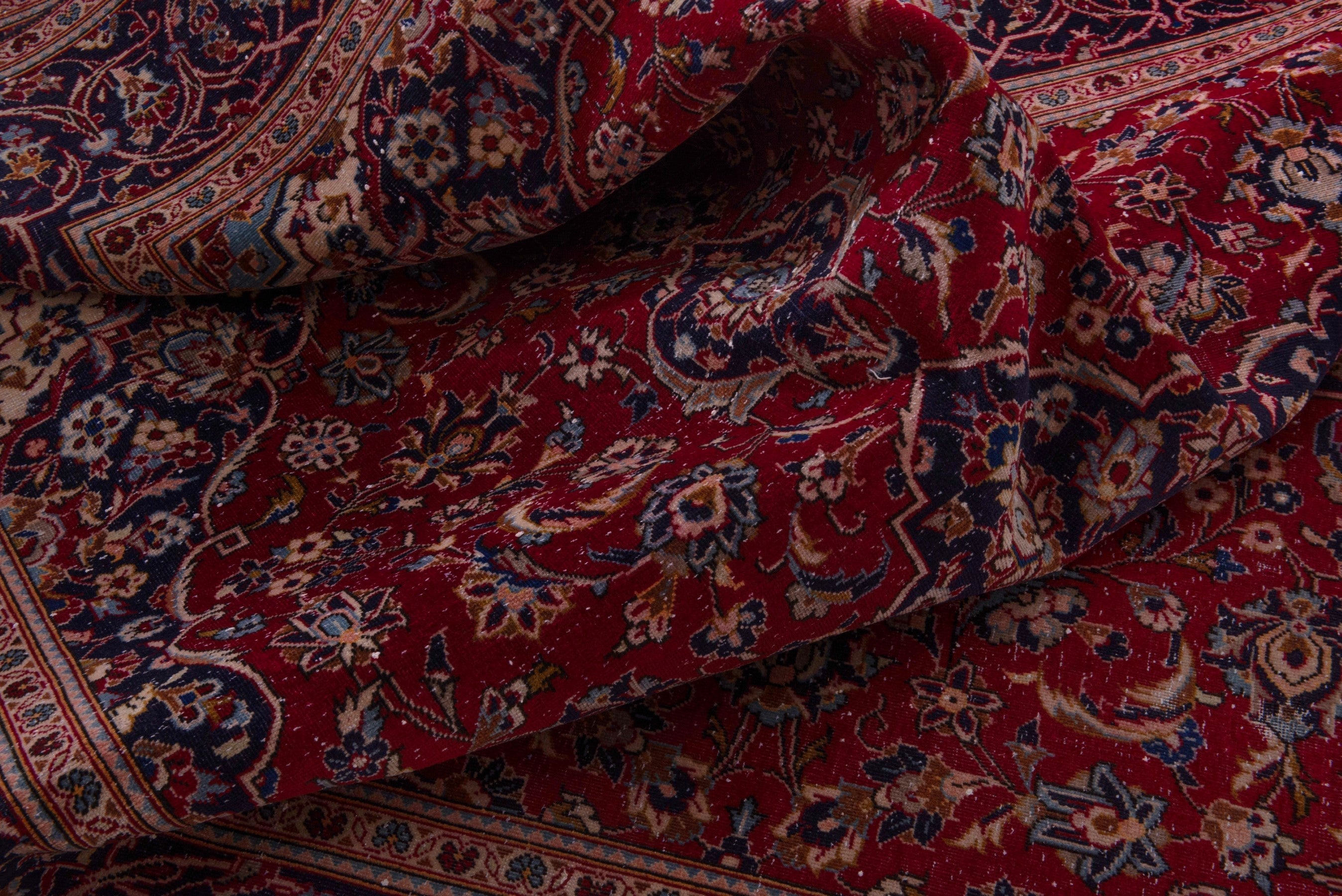 Persian Kashan oversized rug in burgundy and dark blue, view 19 of 20