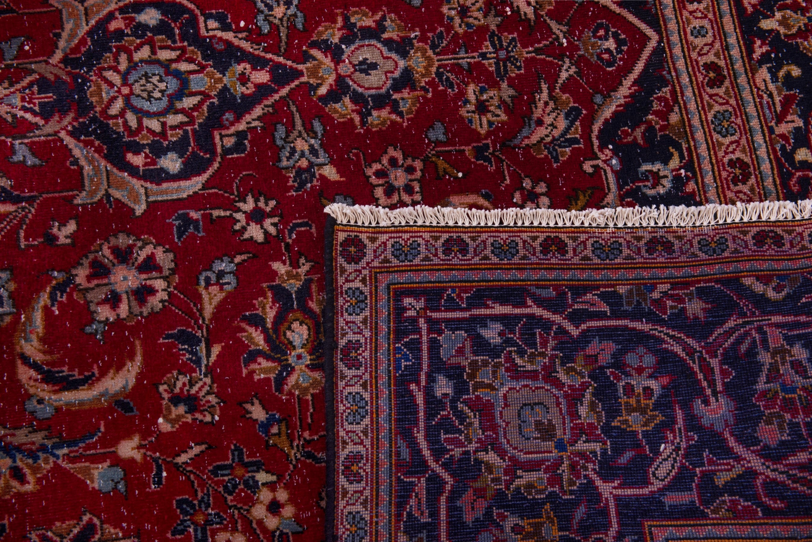 Persian Kashan oversized rug in burgundy and dark blue, view 20 of 20