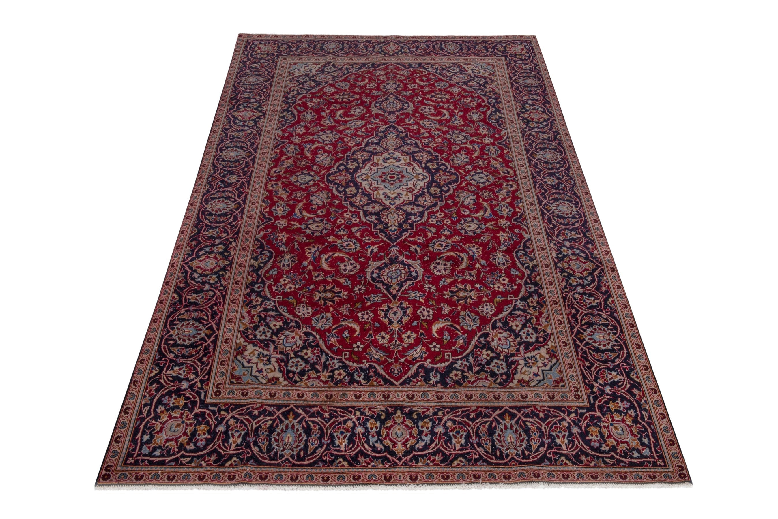 Persian Kashan oversized rug in burgundy and dark blue, view 2 of 20
