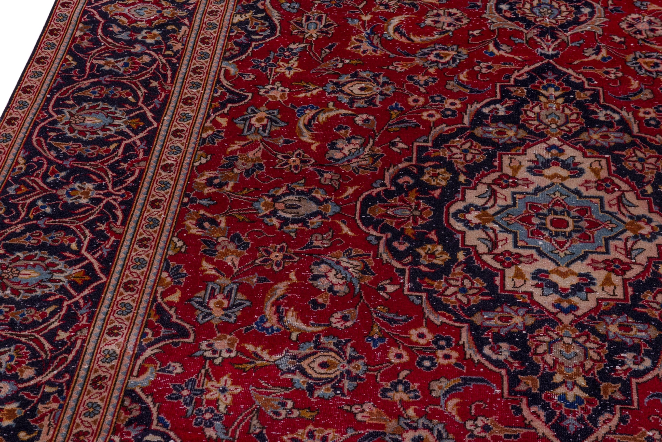 Persian Kashan oversized rug in burgundy and dark blue, view 7 of 20