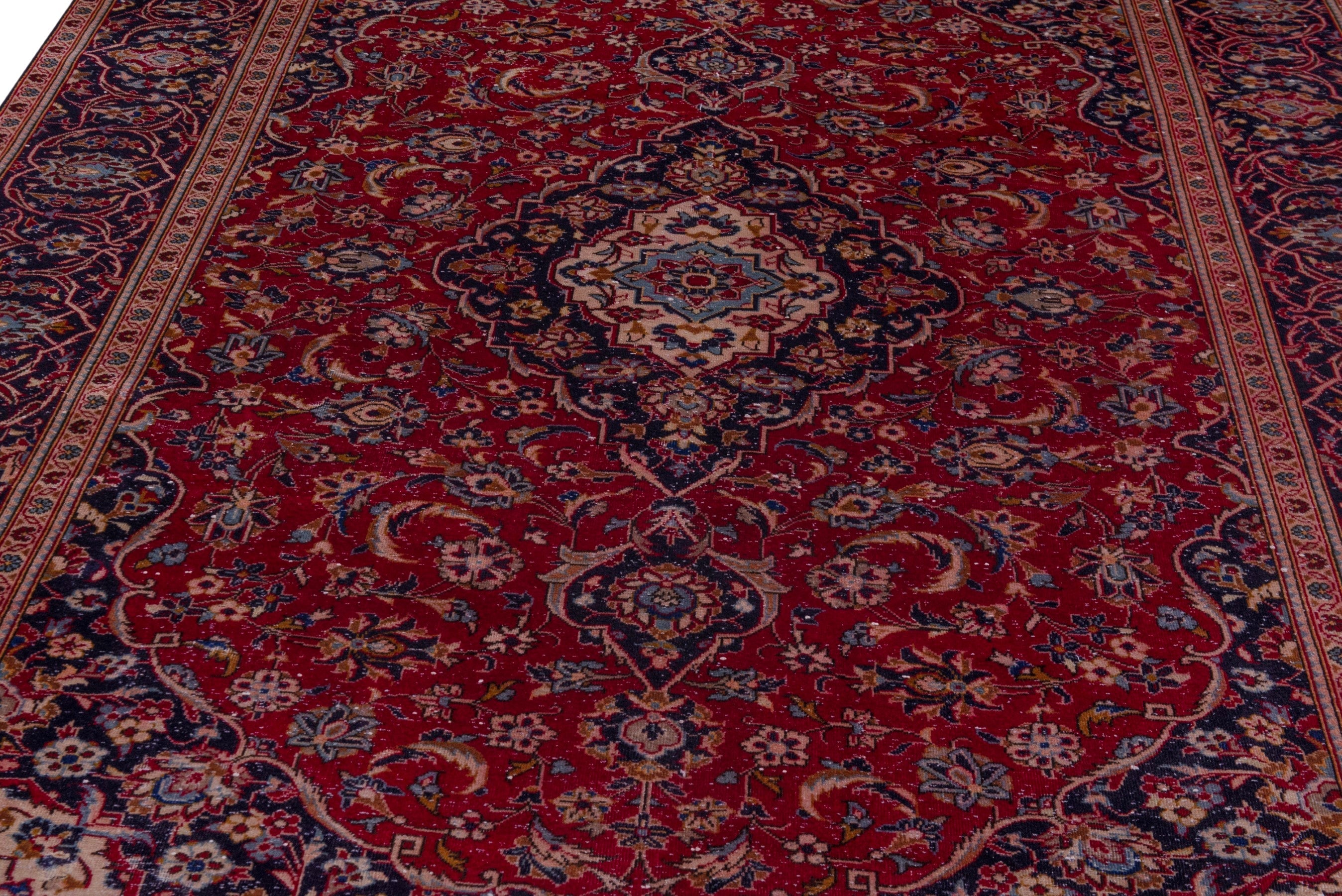 Persian Kashan oversized rug in burgundy and dark blue, view 9 of 20
