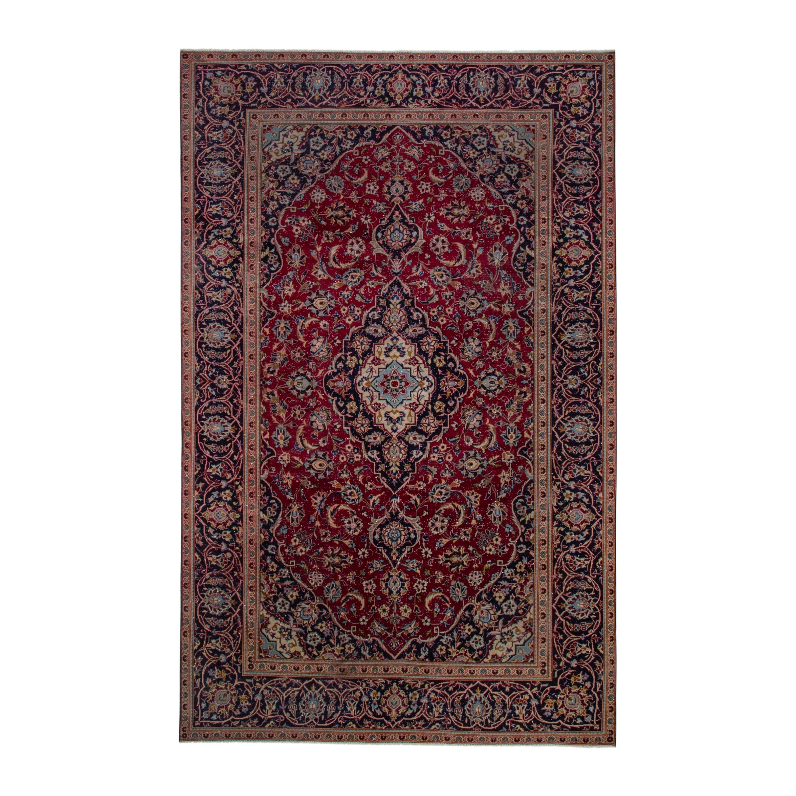 Persian Kashan oversized rug in burgundy and dark blue, 6'5" x 10'6"