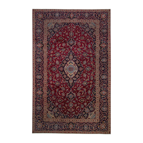 Persian Kashan oversized rug in burgundy and dark blue, 6'5" x 10'6"