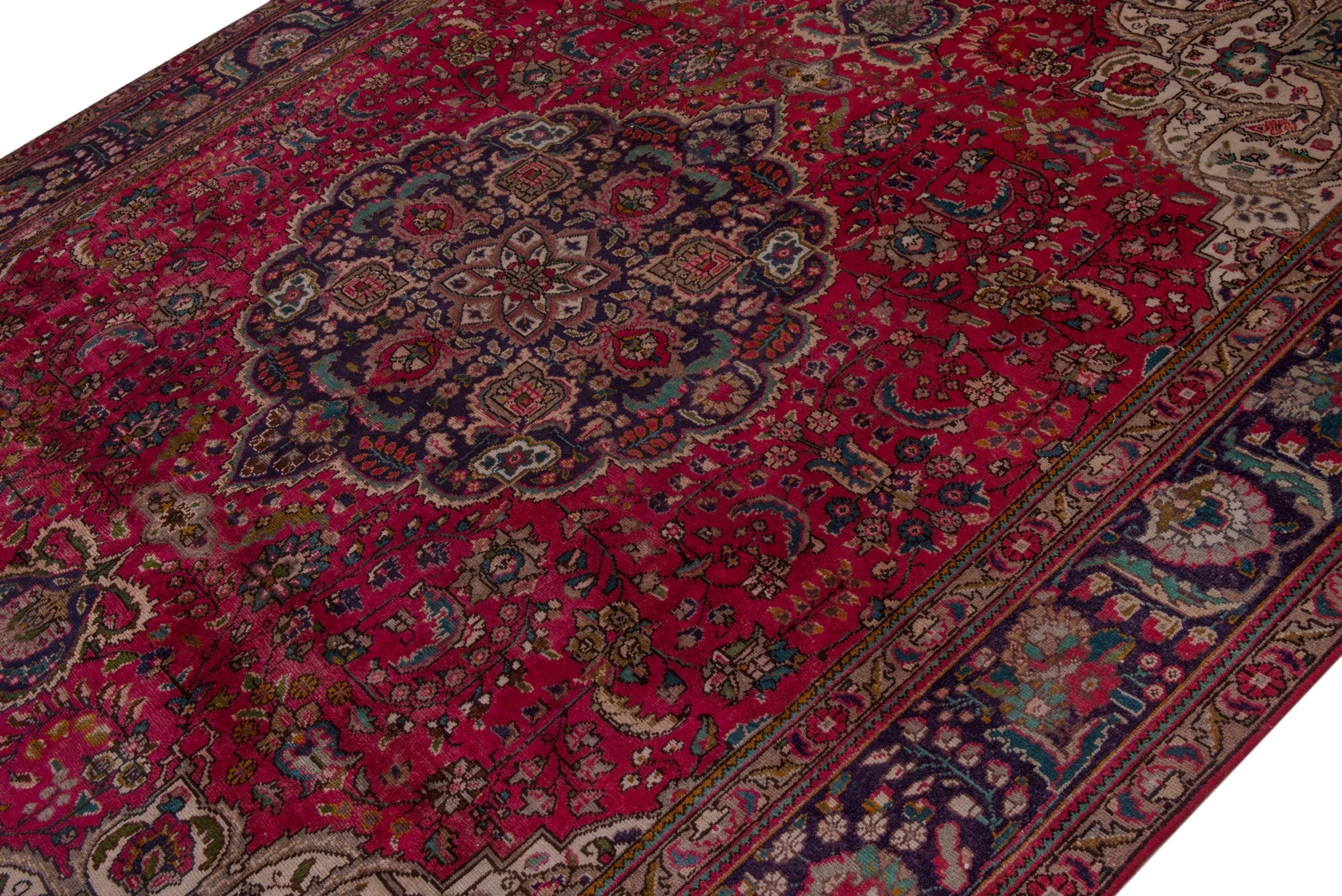 Persian Tabriz oversized rug in deep red and burgundy, view 4 of 22