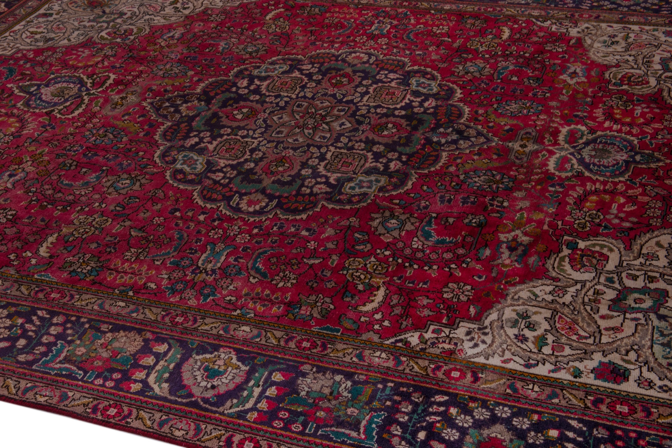 Persian Tabriz oversized rug in deep red and burgundy, view 8 of 22