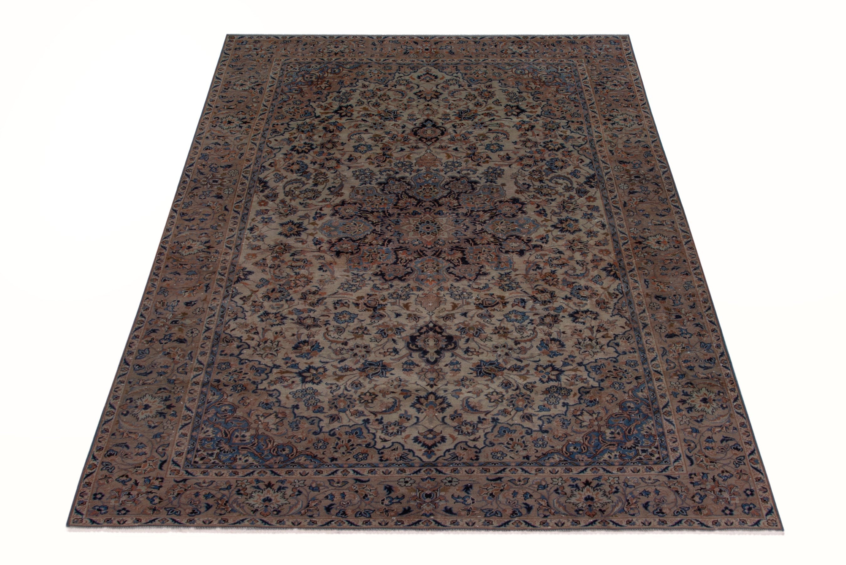 Persian Najafabad oversized rug in cream and dark blue, view 2 of 22