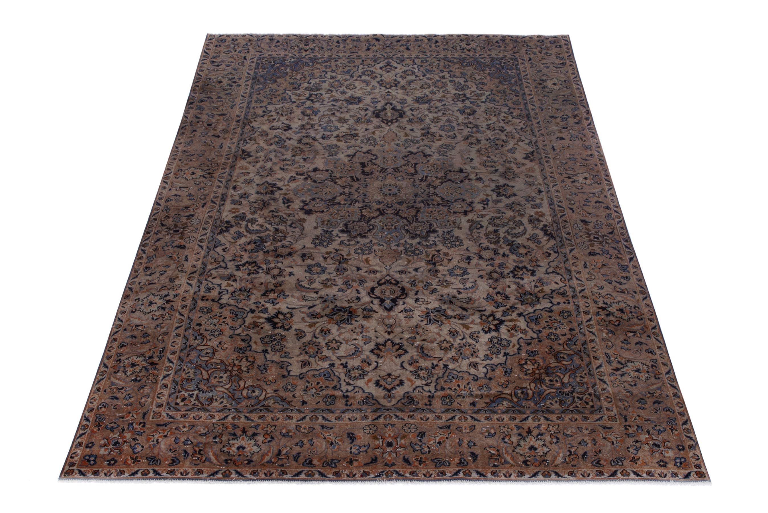 Persian Najafabad oversized rug in cream and dark blue, view 3 of 22