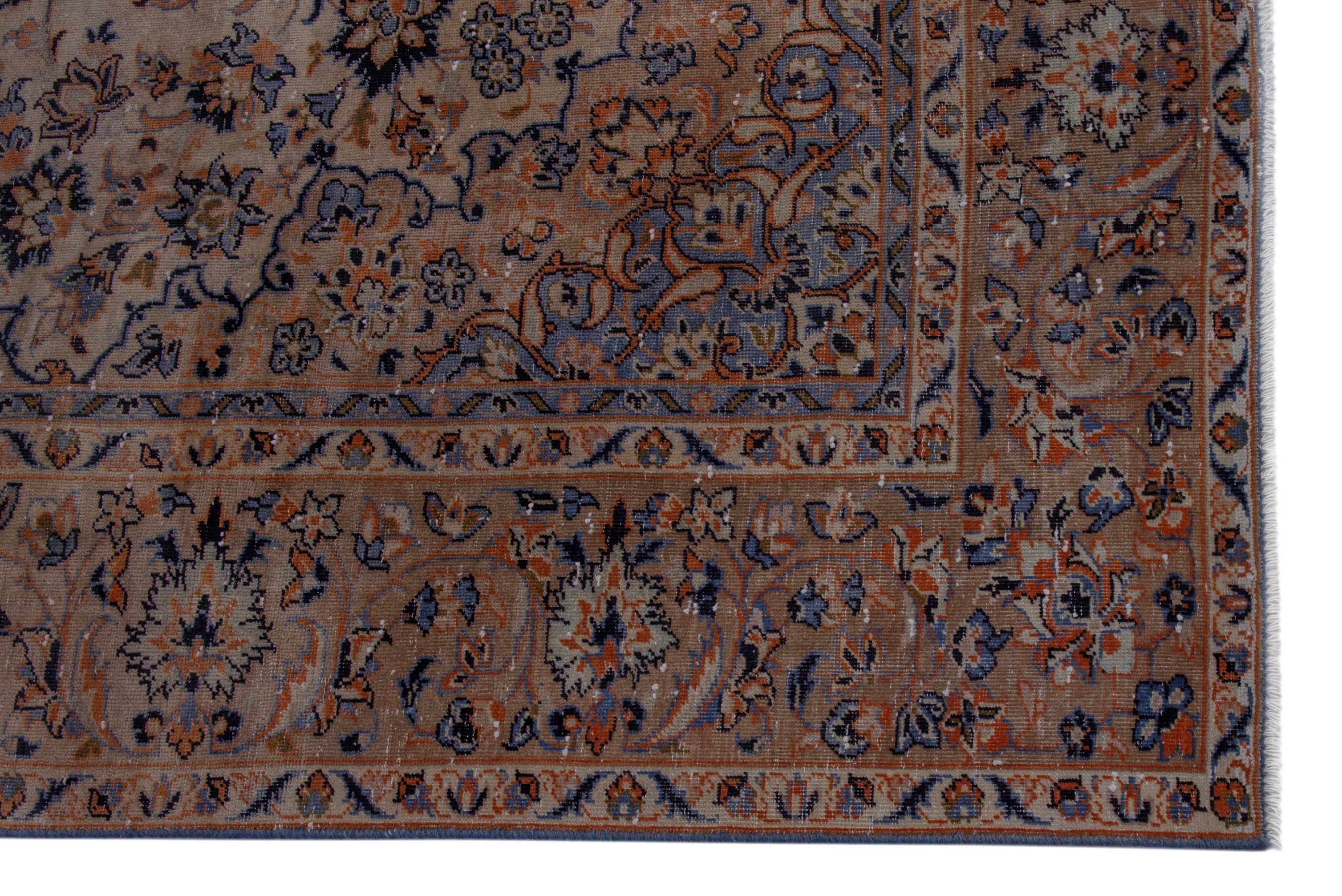 Persian Najafabad oversized rug in cream and dark blue, view 5 of 22