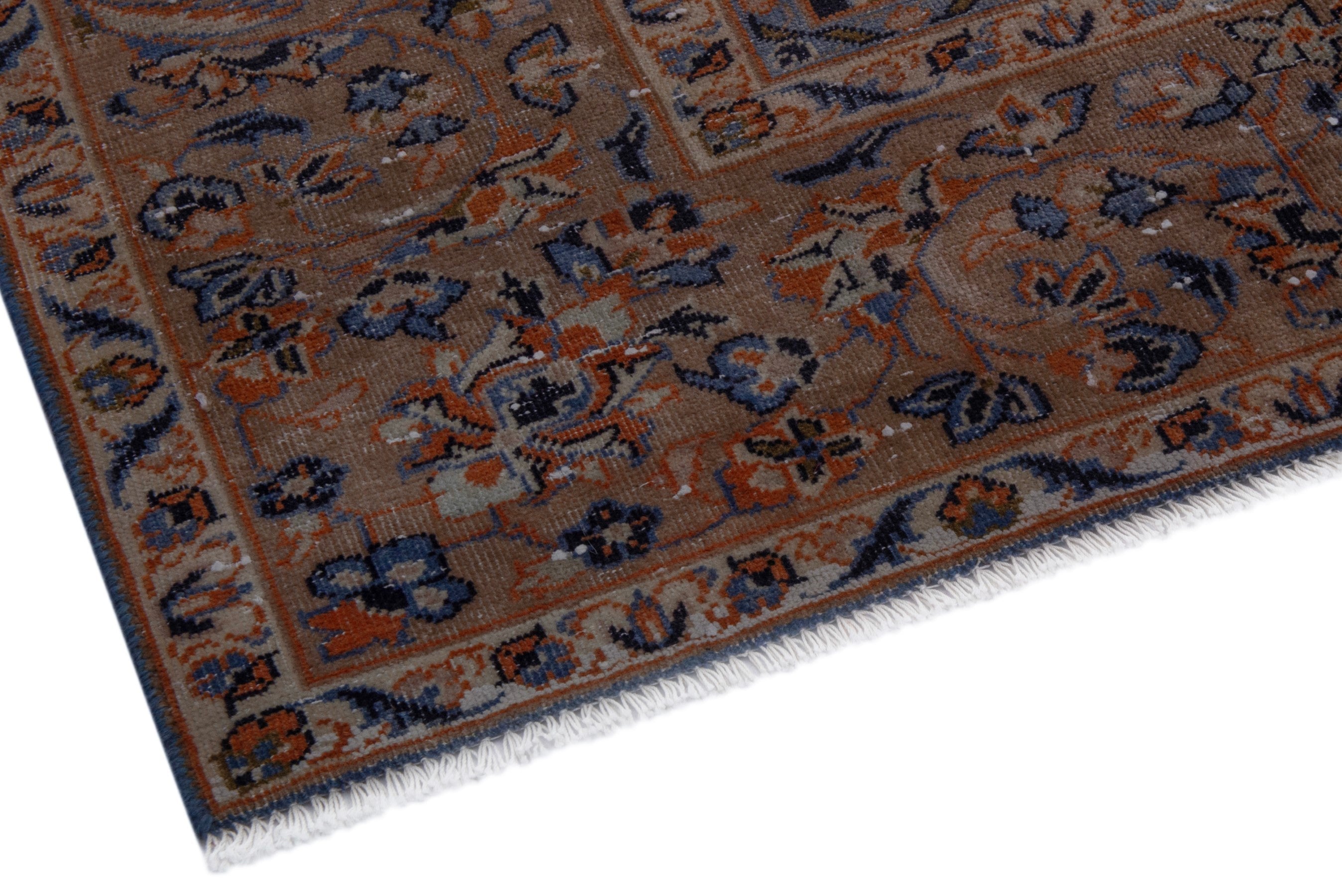 Persian Najafabad oversized rug in cream and dark blue, view 6 of 22