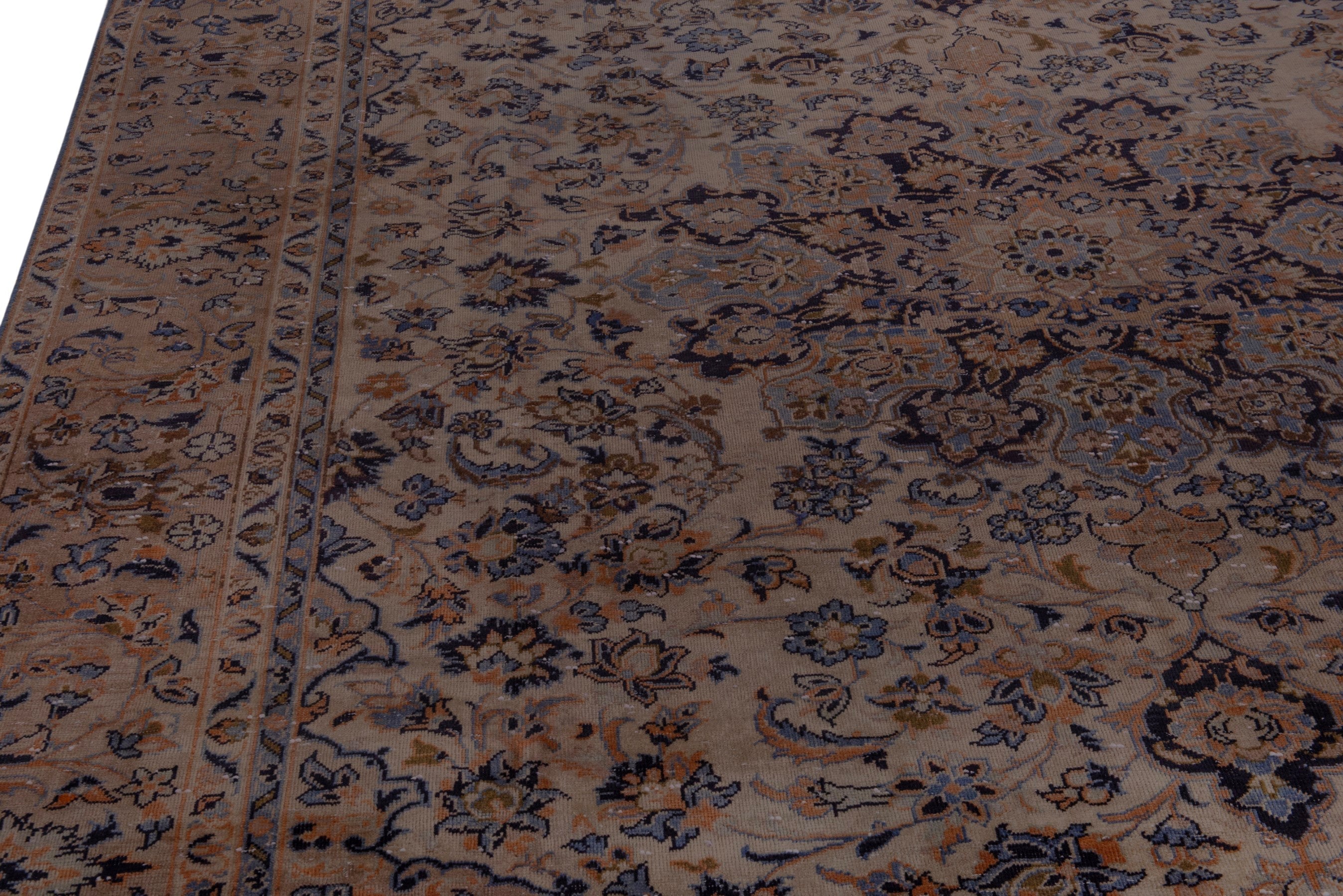 Persian Najafabad oversized rug in cream and dark blue, view 7 of 22