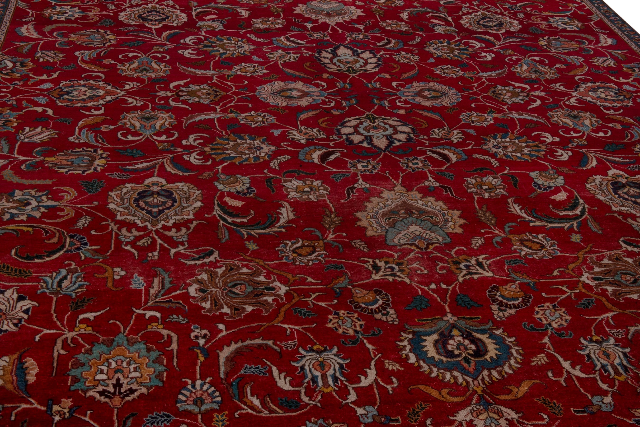 Persian Tabriz oversized rug in burgundy and antique gold, view 10 of 20