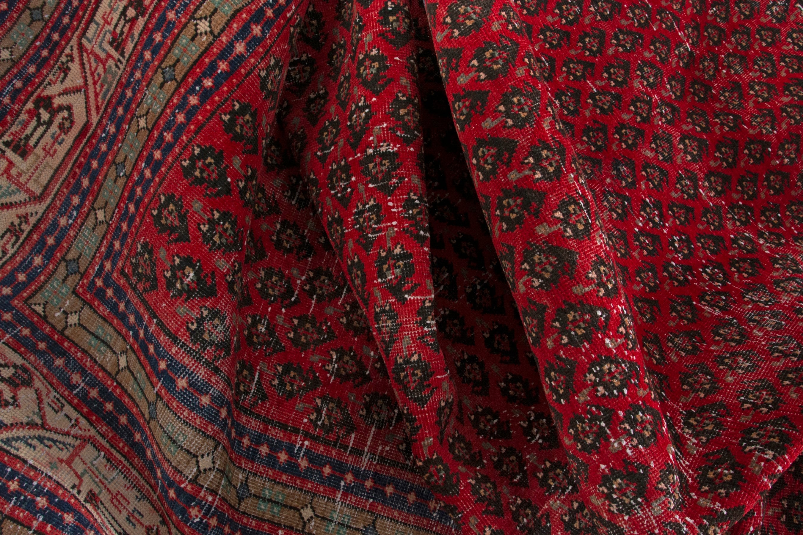 Persian Botteh oversized rug in deep red and cream, view 16 of 17