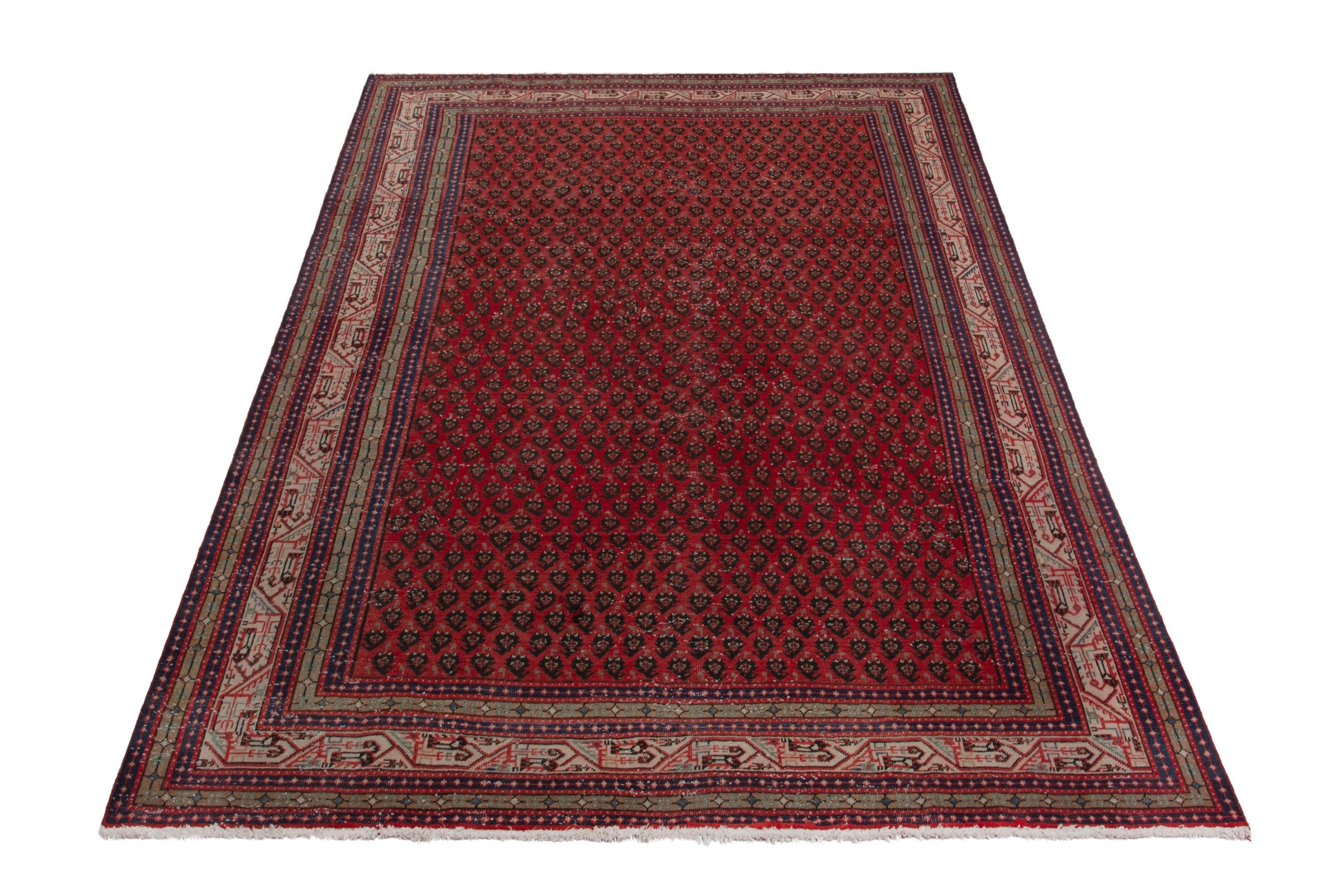 Persian Botteh oversized rug in deep red and cream, view 2 of 17