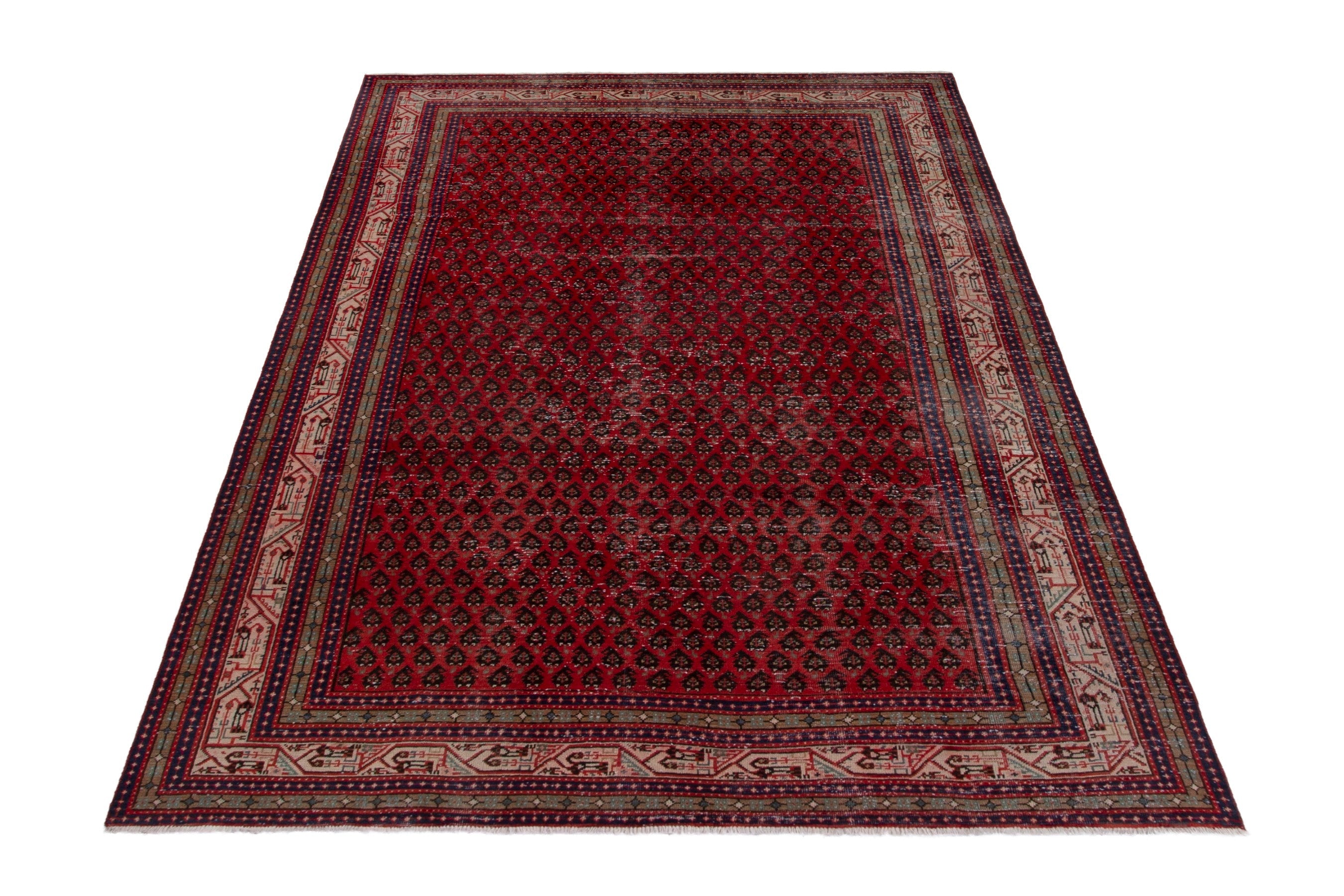 Persian Botteh oversized rug in deep red and cream, view 3 of 17