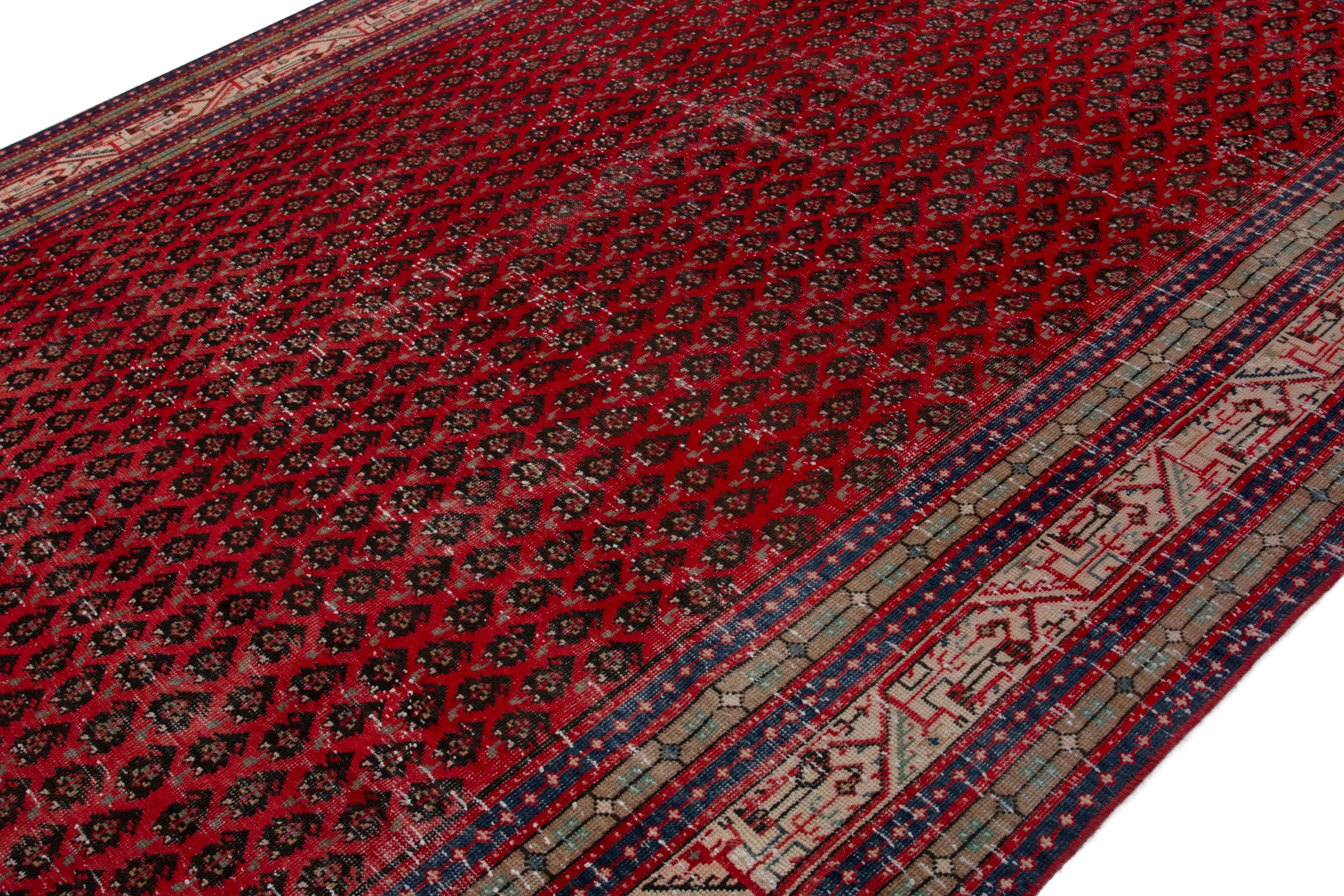 Persian Botteh oversized rug in deep red and cream, view 4 of 17