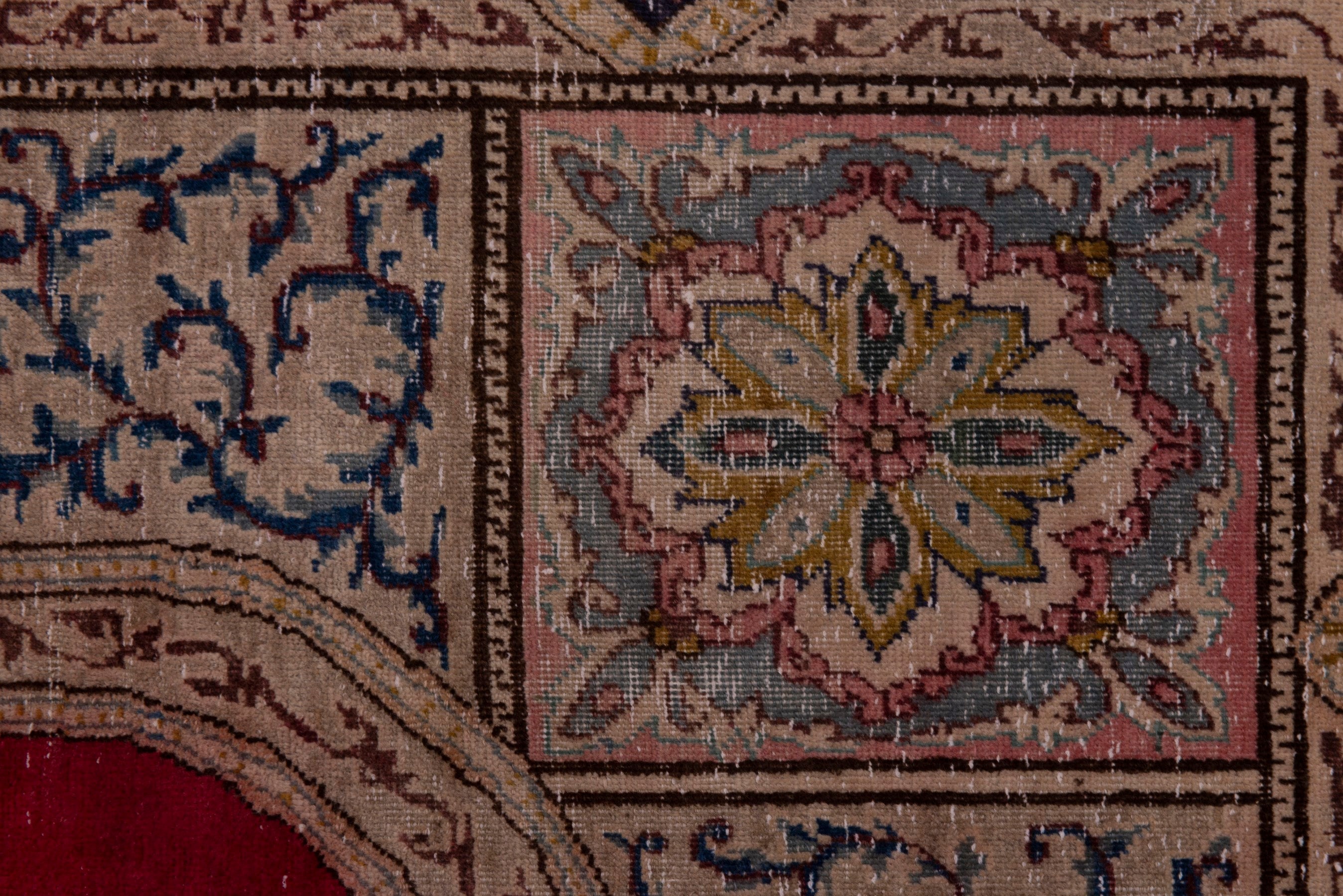 Persian Kerman area rug in cream and burgundy, view 16 of 20