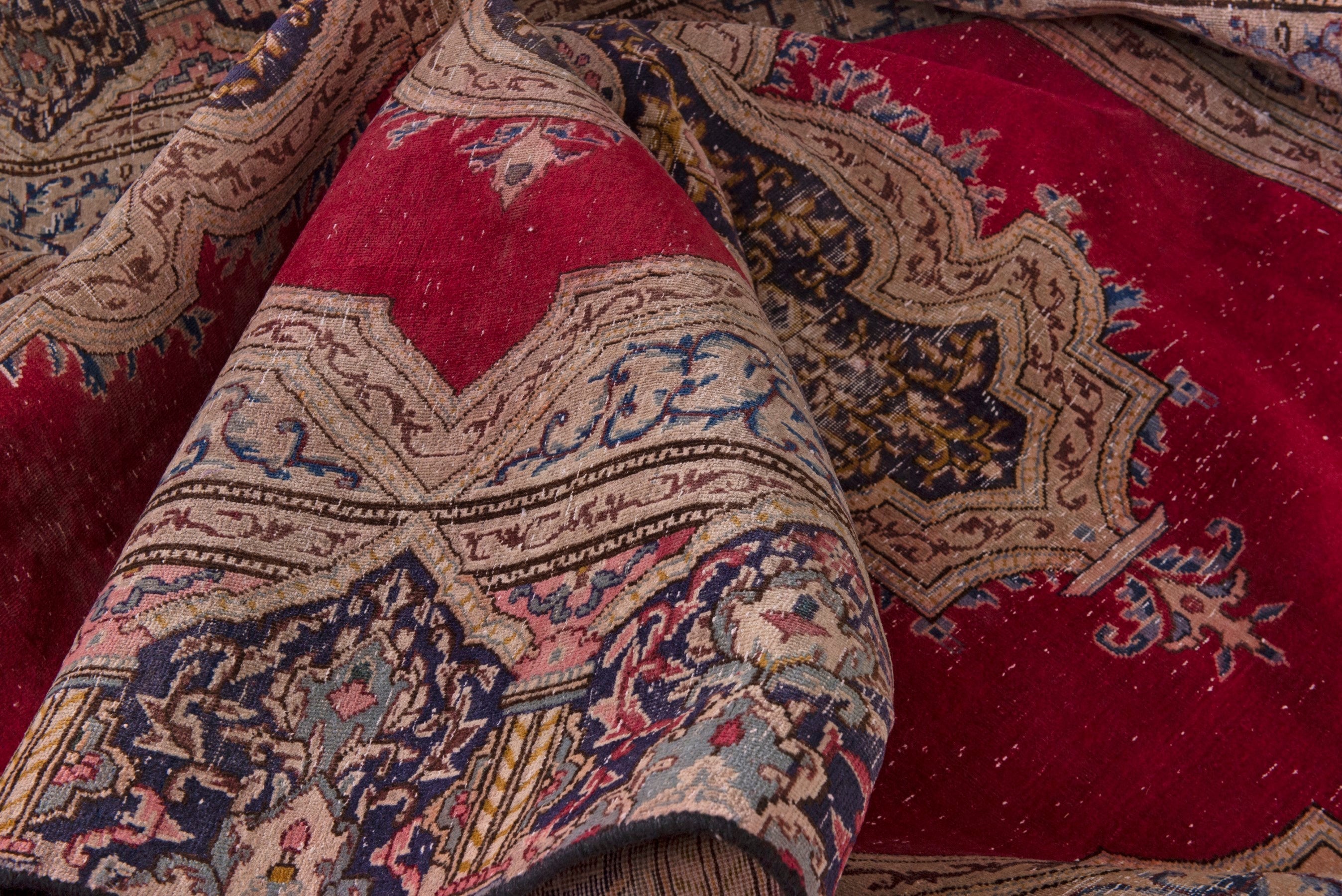 Persian Kerman area rug in cream and burgundy, view 19 of 20