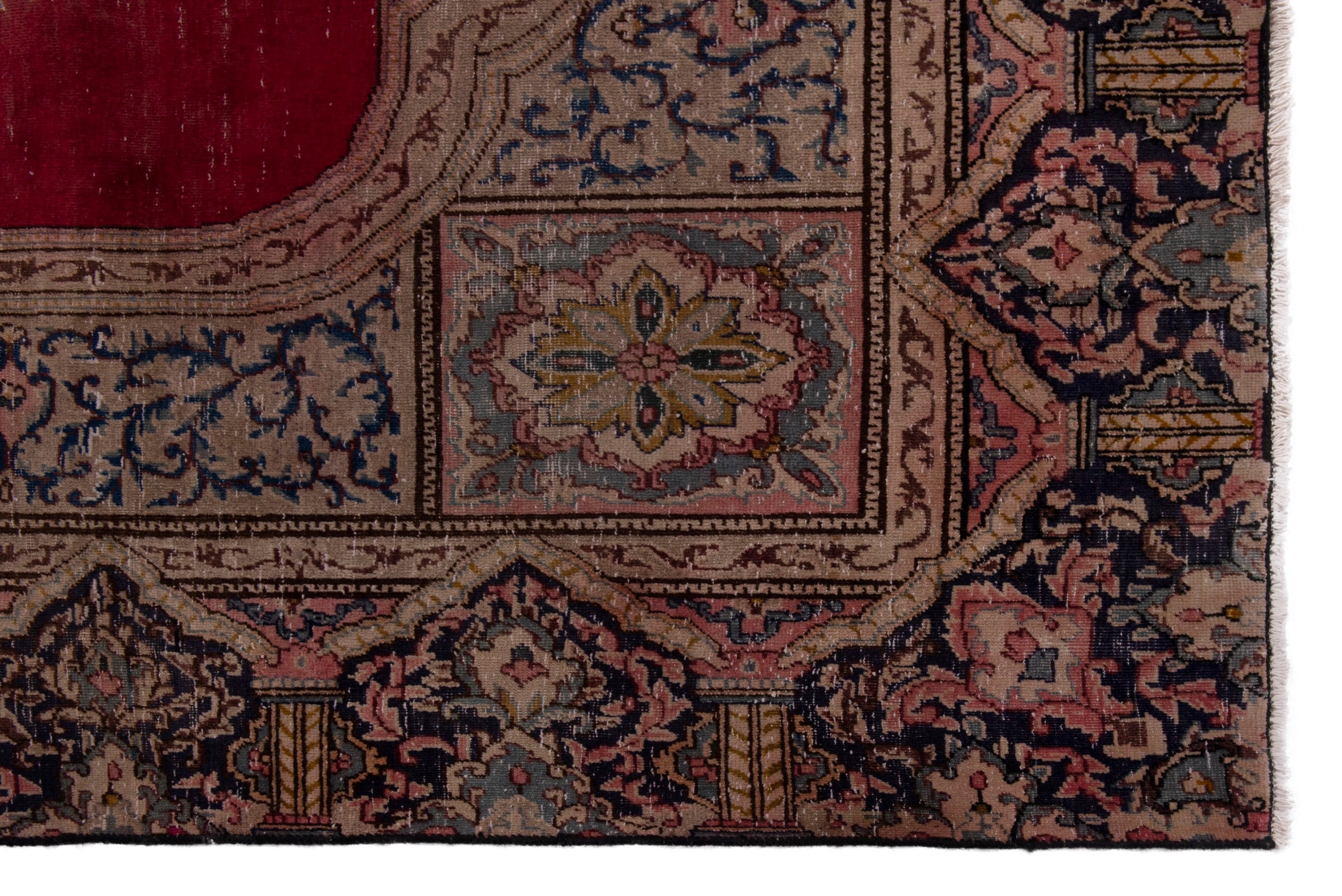 Persian Kerman area rug in cream and burgundy, view 5 of 20