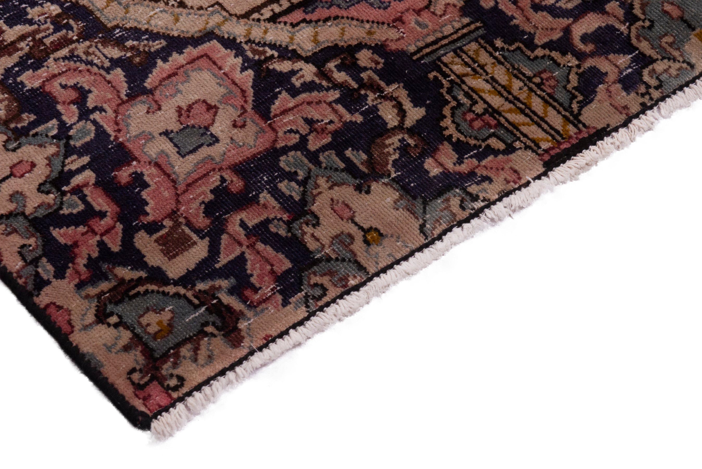 Persian Kerman area rug in cream and burgundy, view 6 of 20