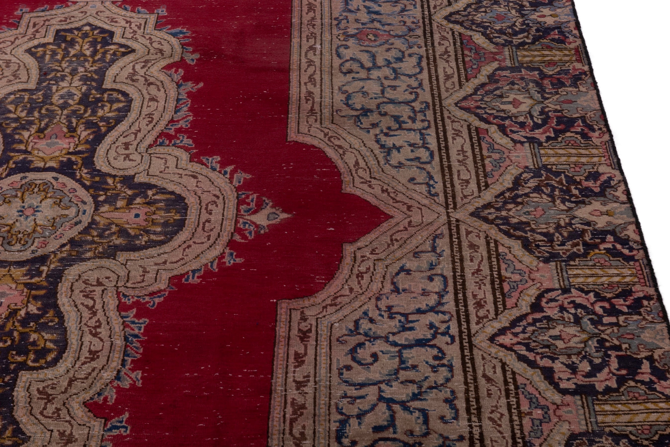Persian Kerman area rug in cream and burgundy, view 7 of 20