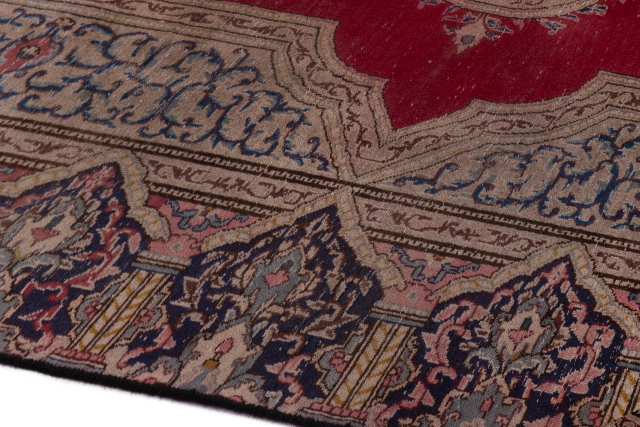 Persian Kerman area rug in cream and burgundy, view 8 of 20