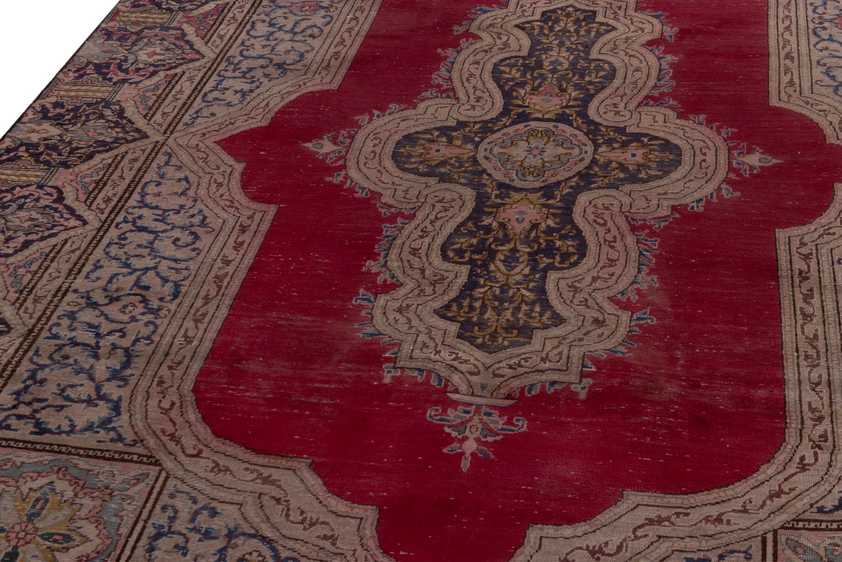 Persian Kerman area rug in cream and burgundy, view 9 of 20