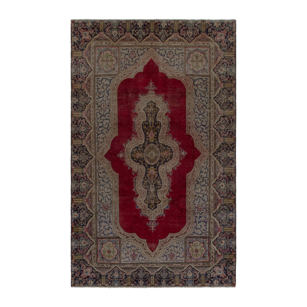 Persian Kerman area rug in cream and burgundy, 6'8" x 10'1"