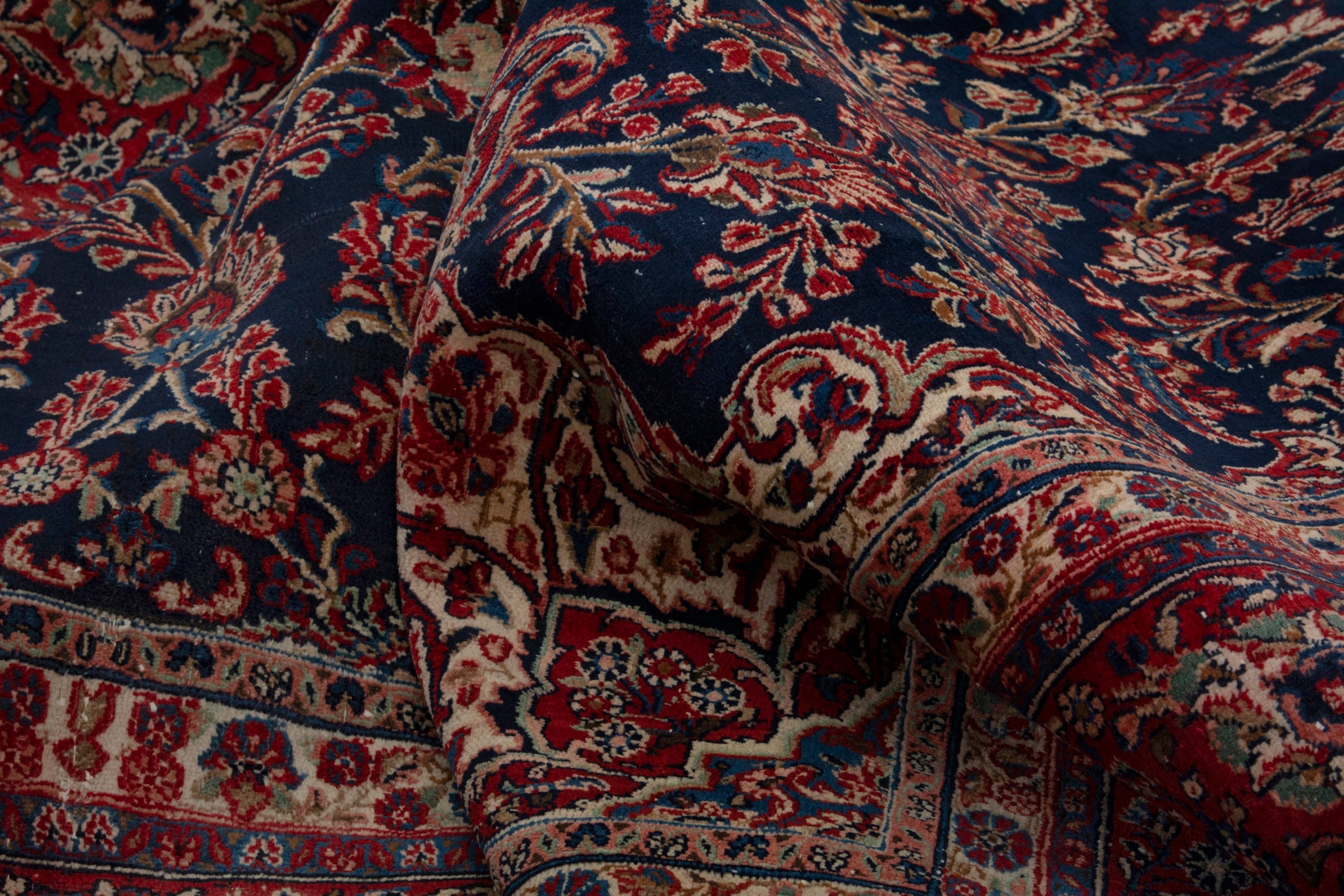Persian Hamedan oversized rug in navy and burgundy, view 15 of 18