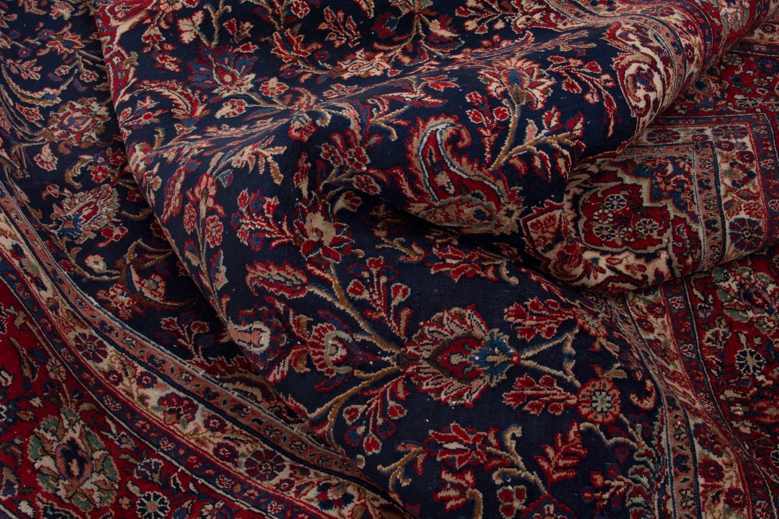 Persian Hamedan oversized rug in navy and burgundy, view 16 of 18