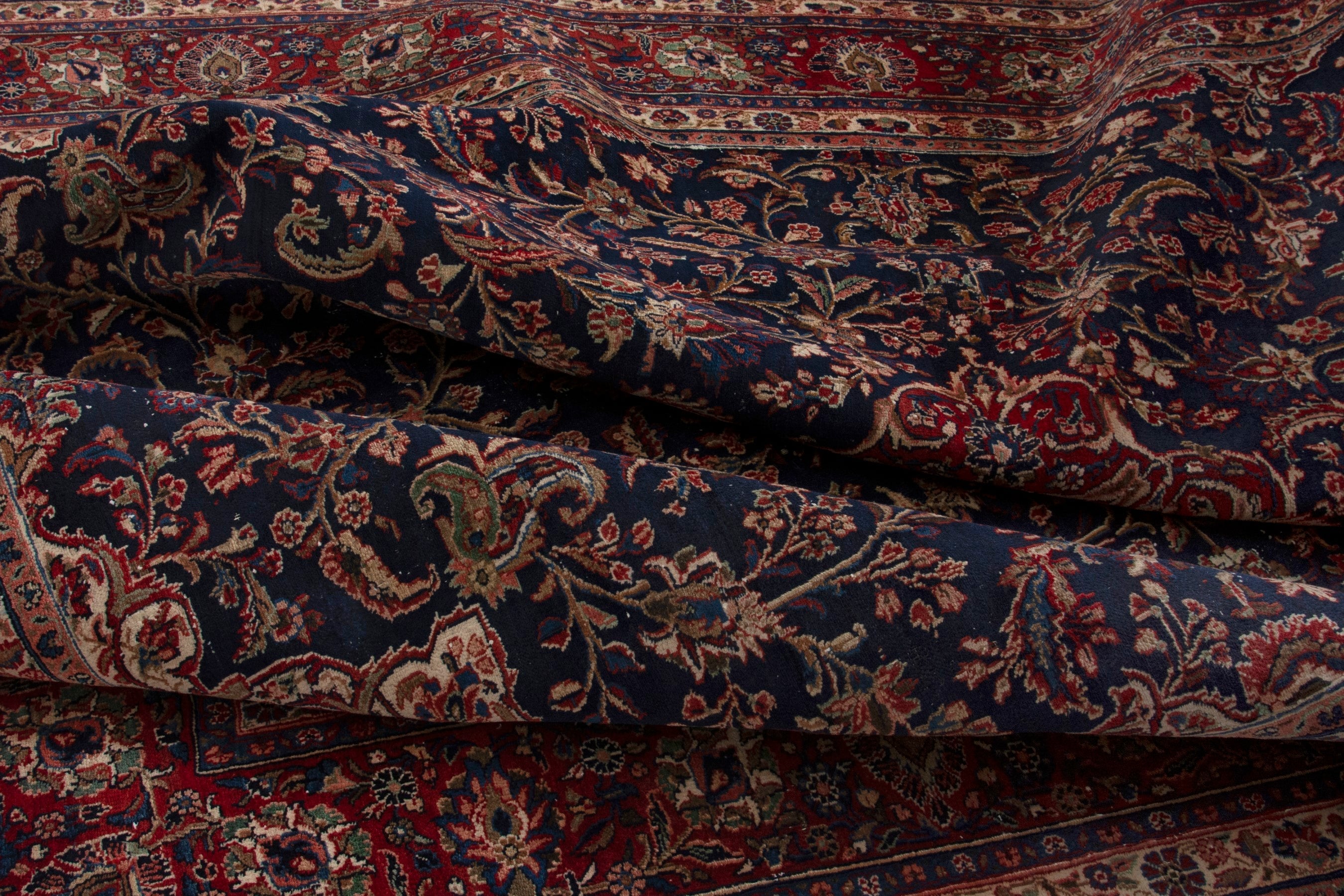 Persian Hamedan oversized rug in navy and burgundy, view 17 of 18