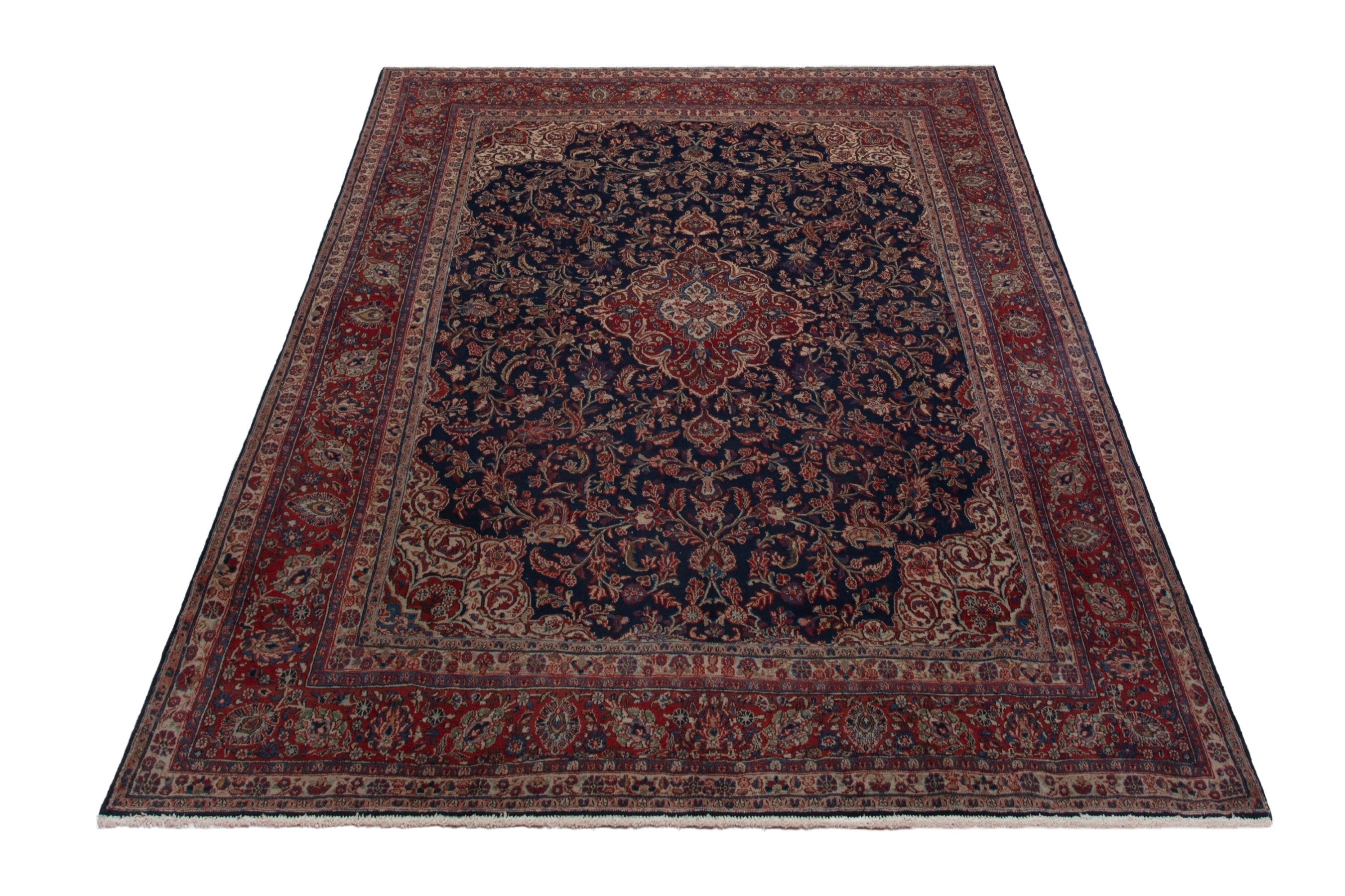 Persian Hamedan oversized rug in navy and burgundy, view 2 of 18