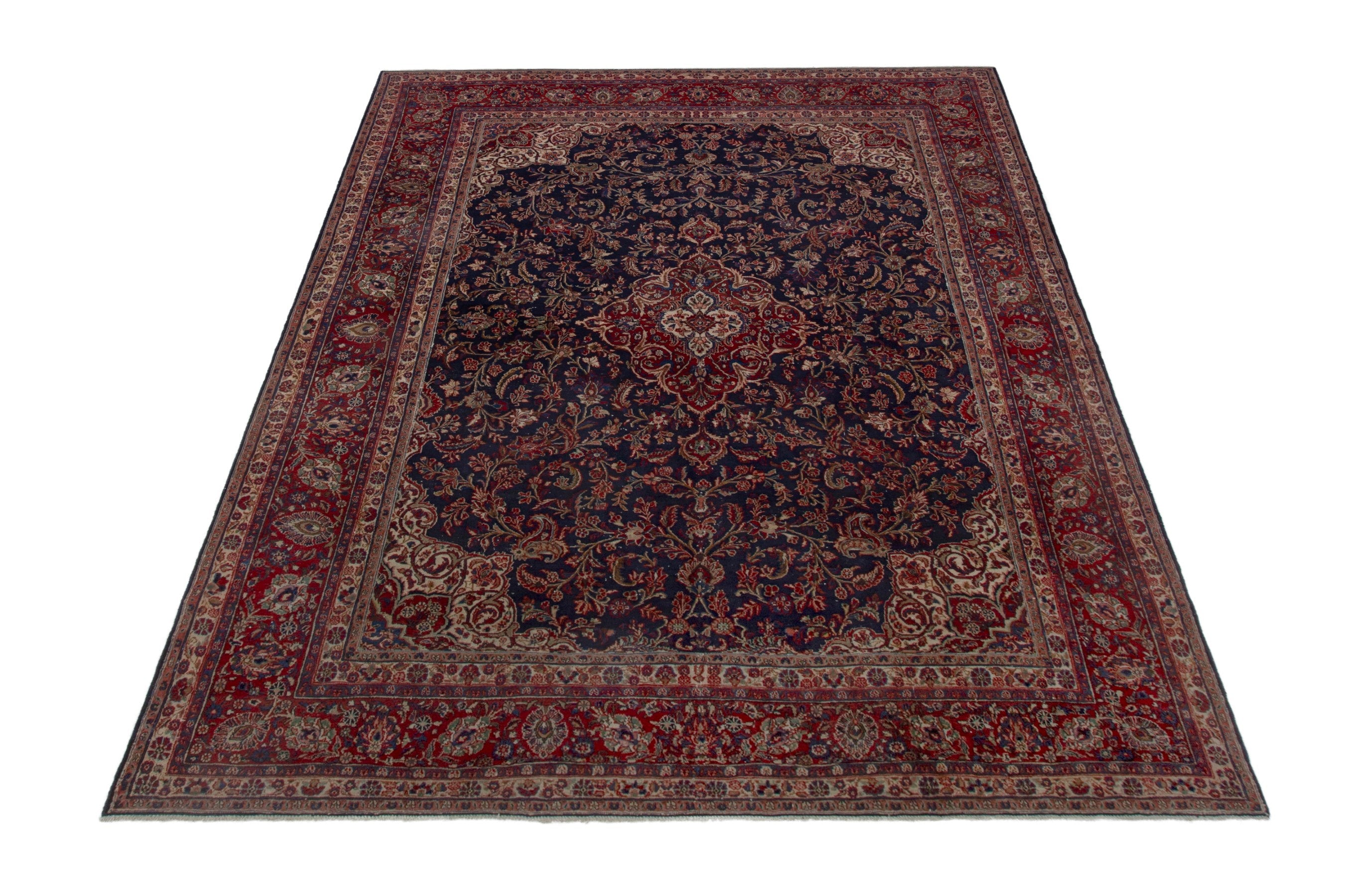 Persian Hamedan oversized rug in navy and burgundy, view 3 of 18