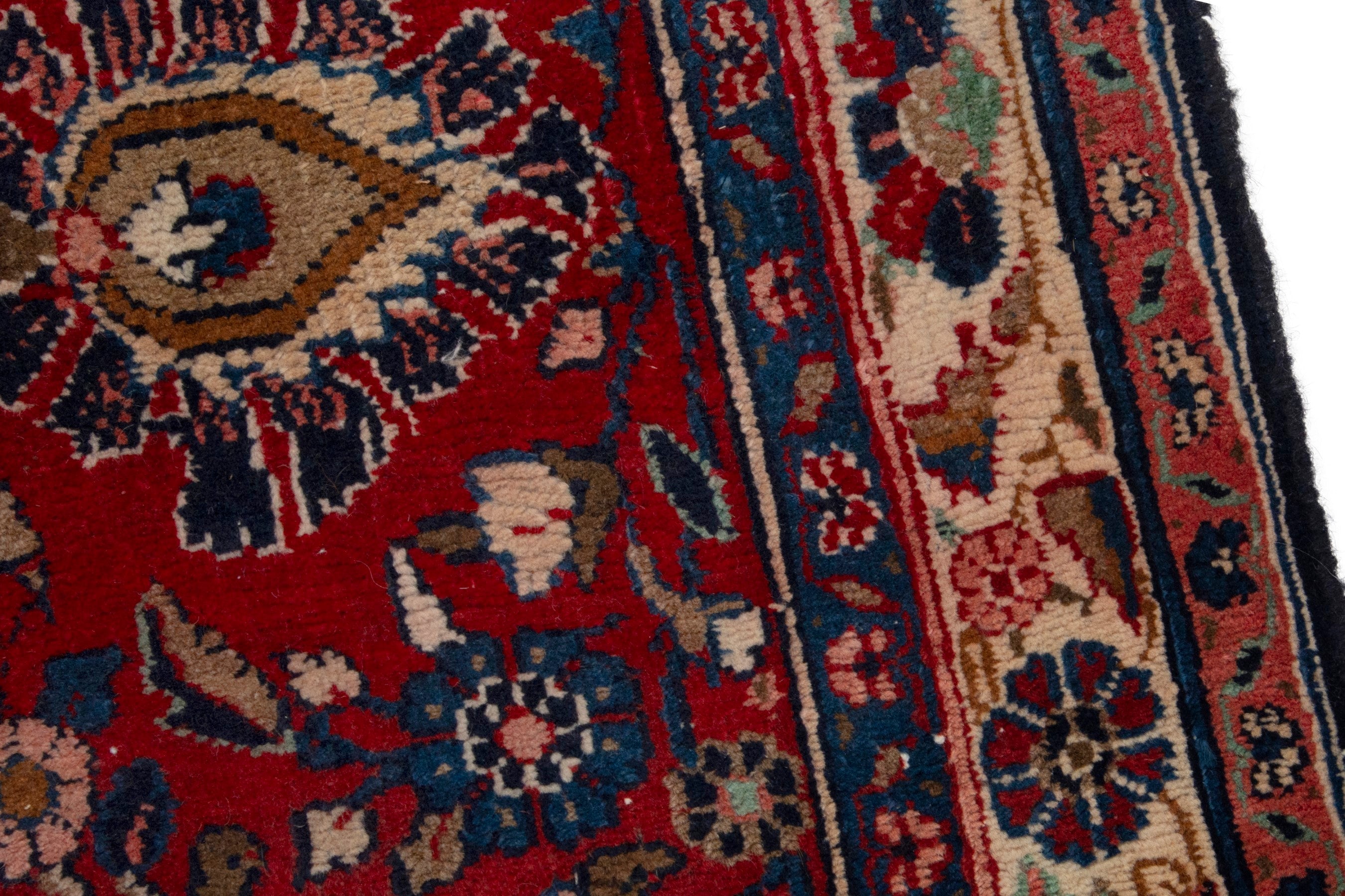 Persian Hamedan oversized rug in navy and burgundy, view 7 of 18