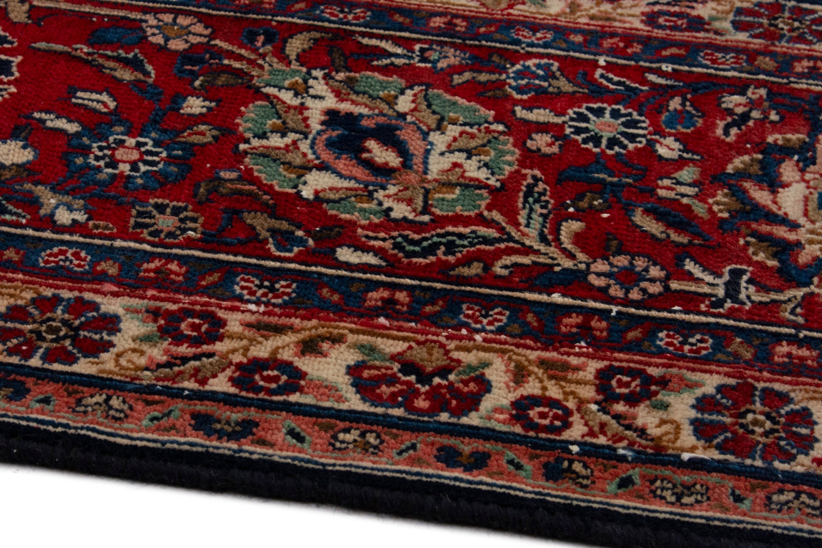 Persian Hamedan oversized rug in navy and burgundy, view 8 of 18