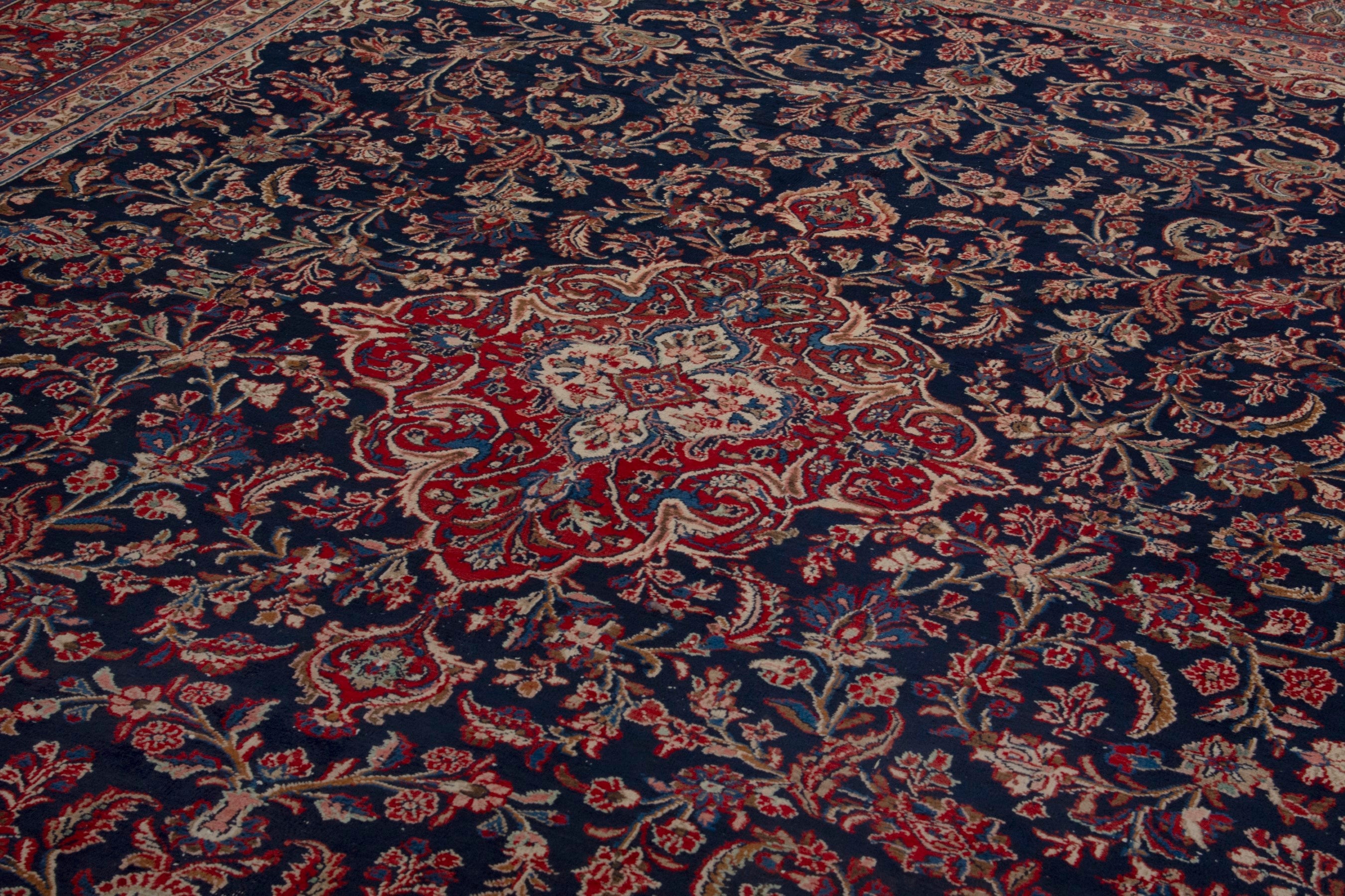 Persian Hamedan oversized rug in navy and burgundy, view 9 of 18