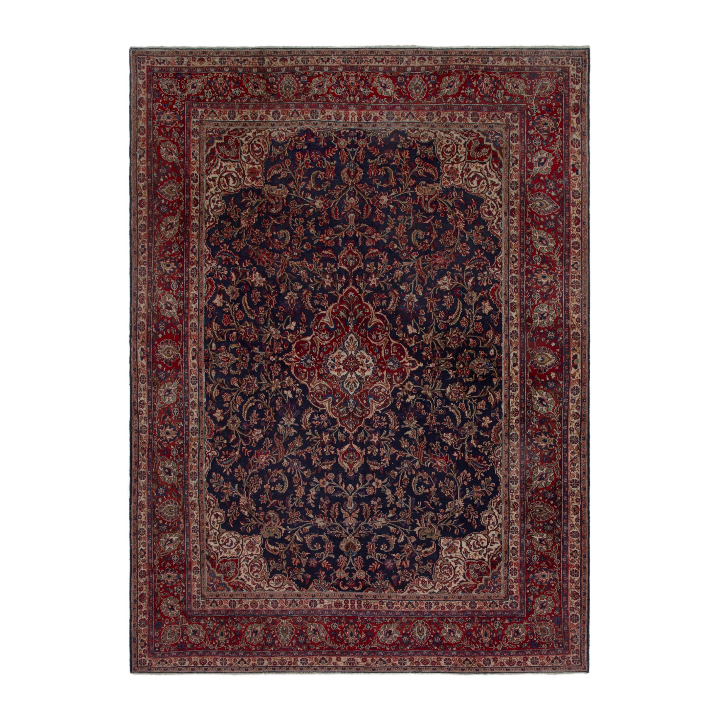 Persian Hamedan oversized rug in navy and burgundy, 8'10" x 12'3"
