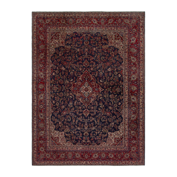 Persian Hamedan oversized rug in navy and burgundy, 8'10" x 12'3"