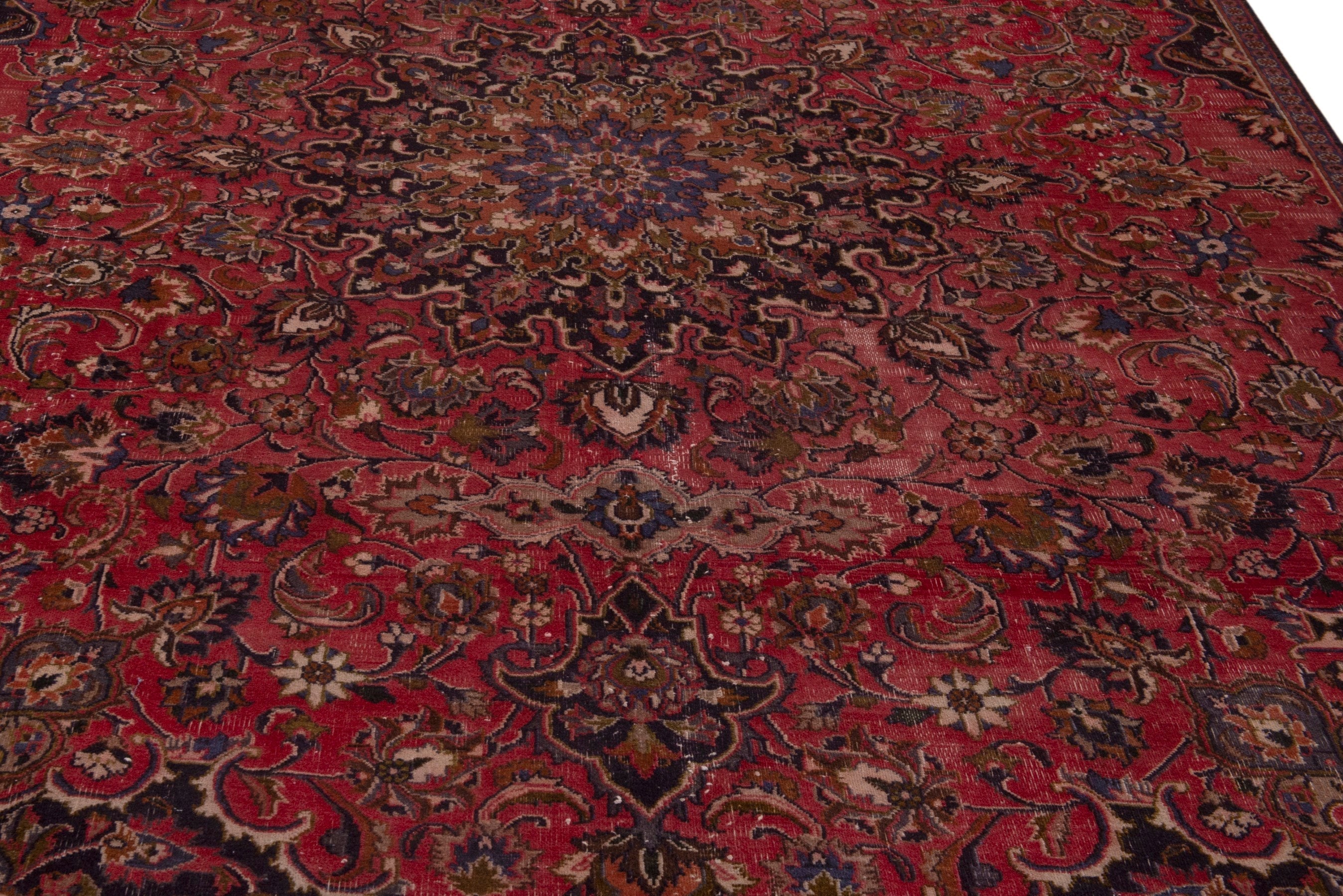 Persian Mashhad area rug in deep red and dark brown, view 10 of 18
