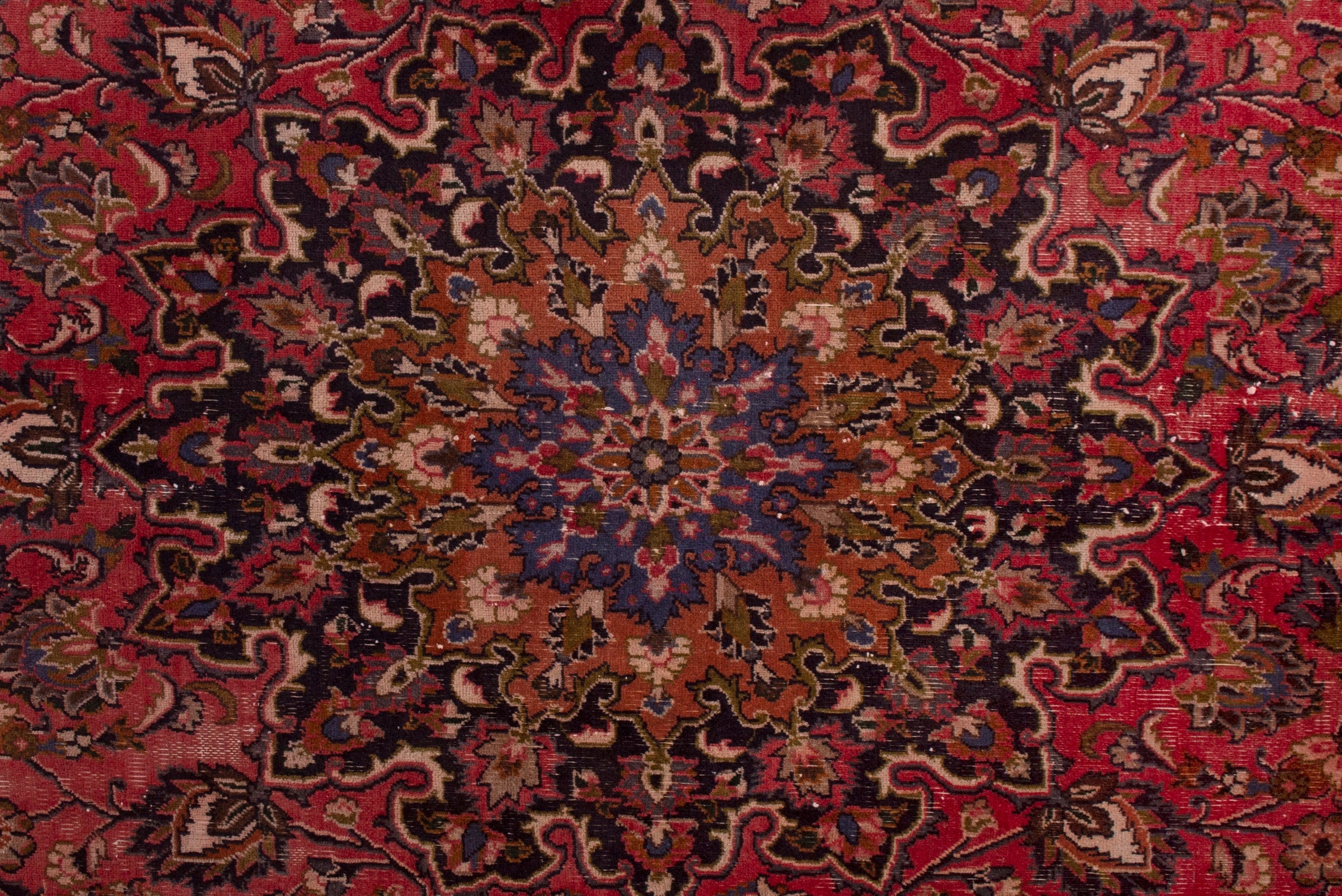 Persian Mashhad area rug in deep red and dark brown, view 12 of 18