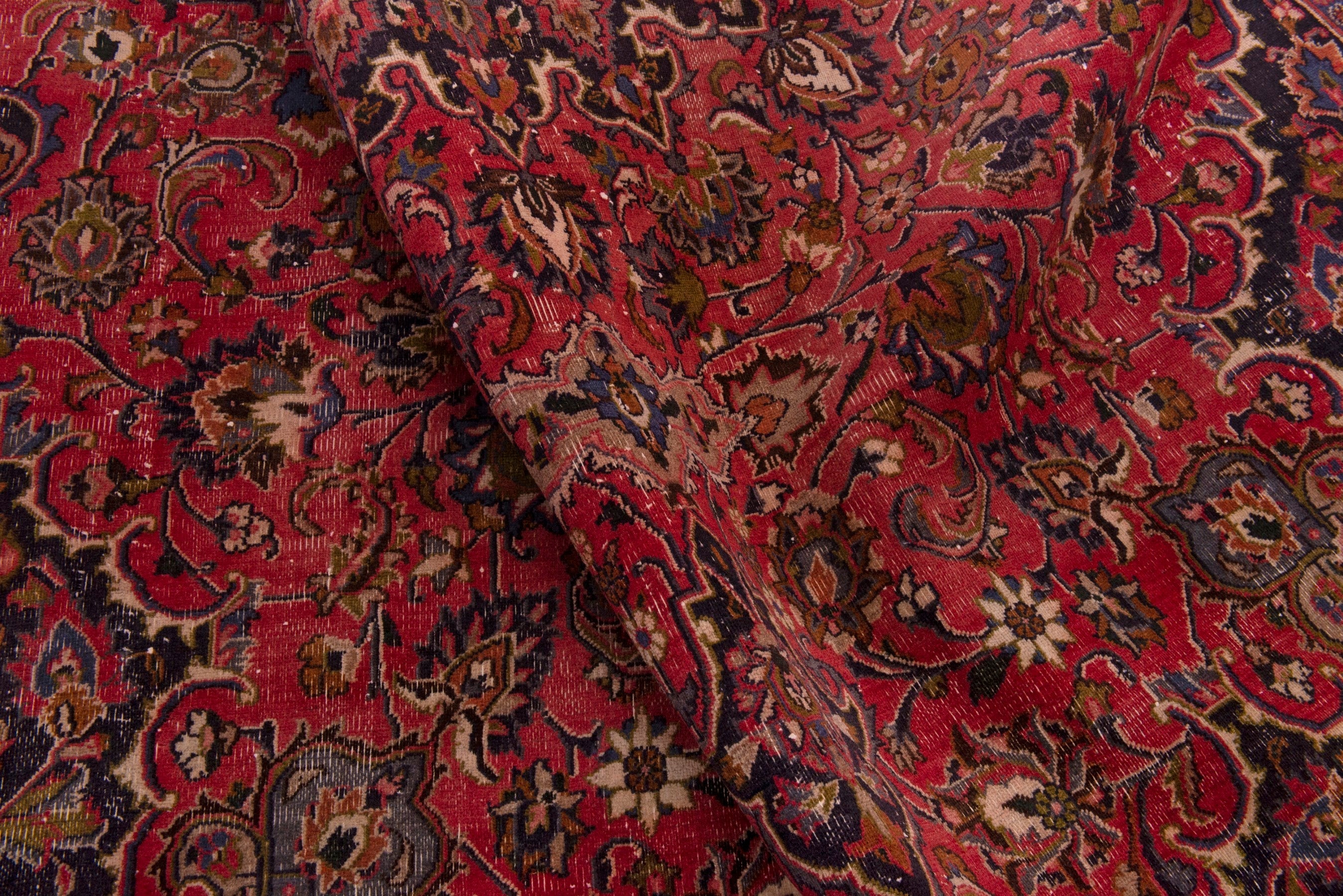 Persian Mashhad area rug in deep red and dark brown, view 15 of 18