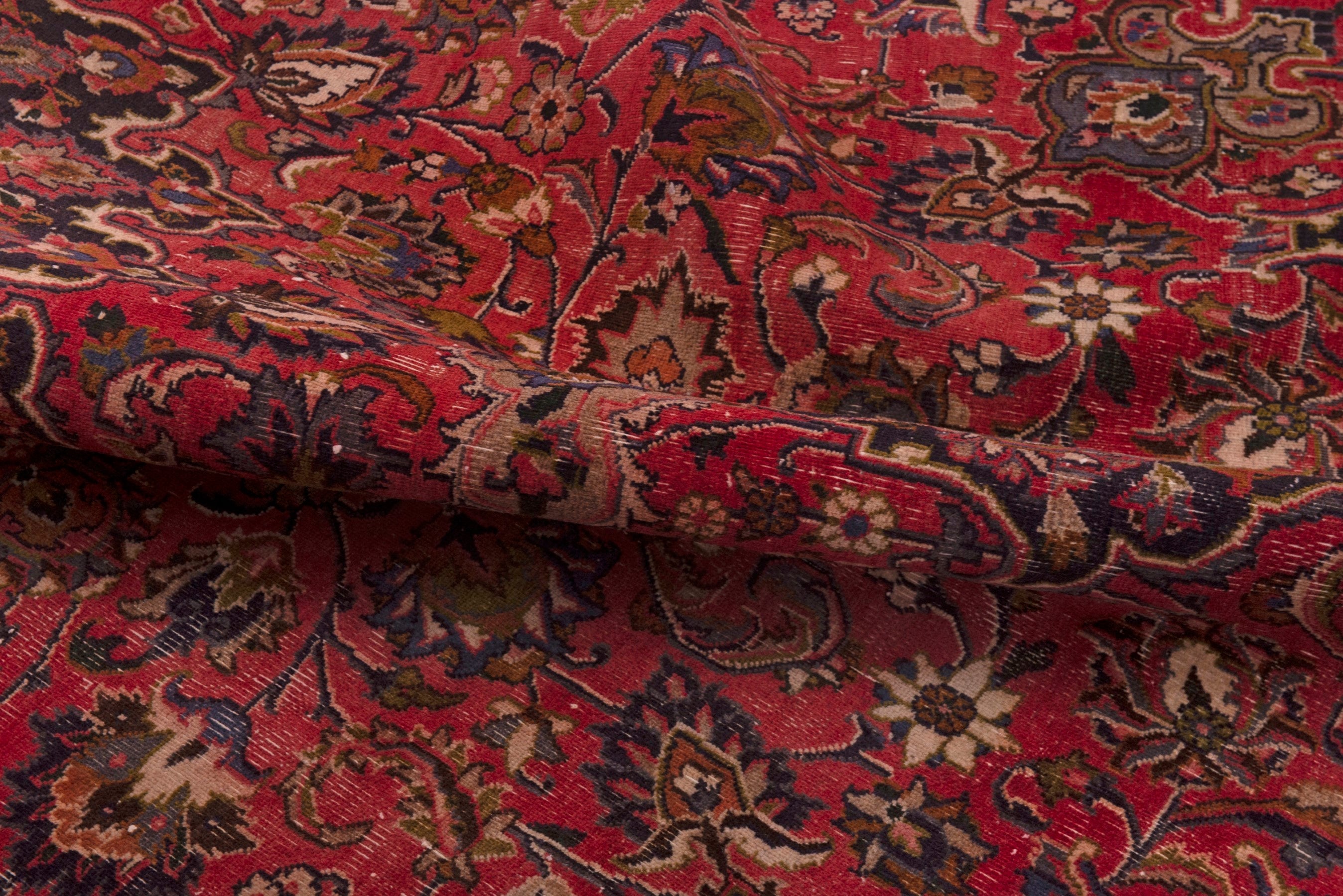 Persian Mashhad area rug in deep red and dark brown, view 16 of 18