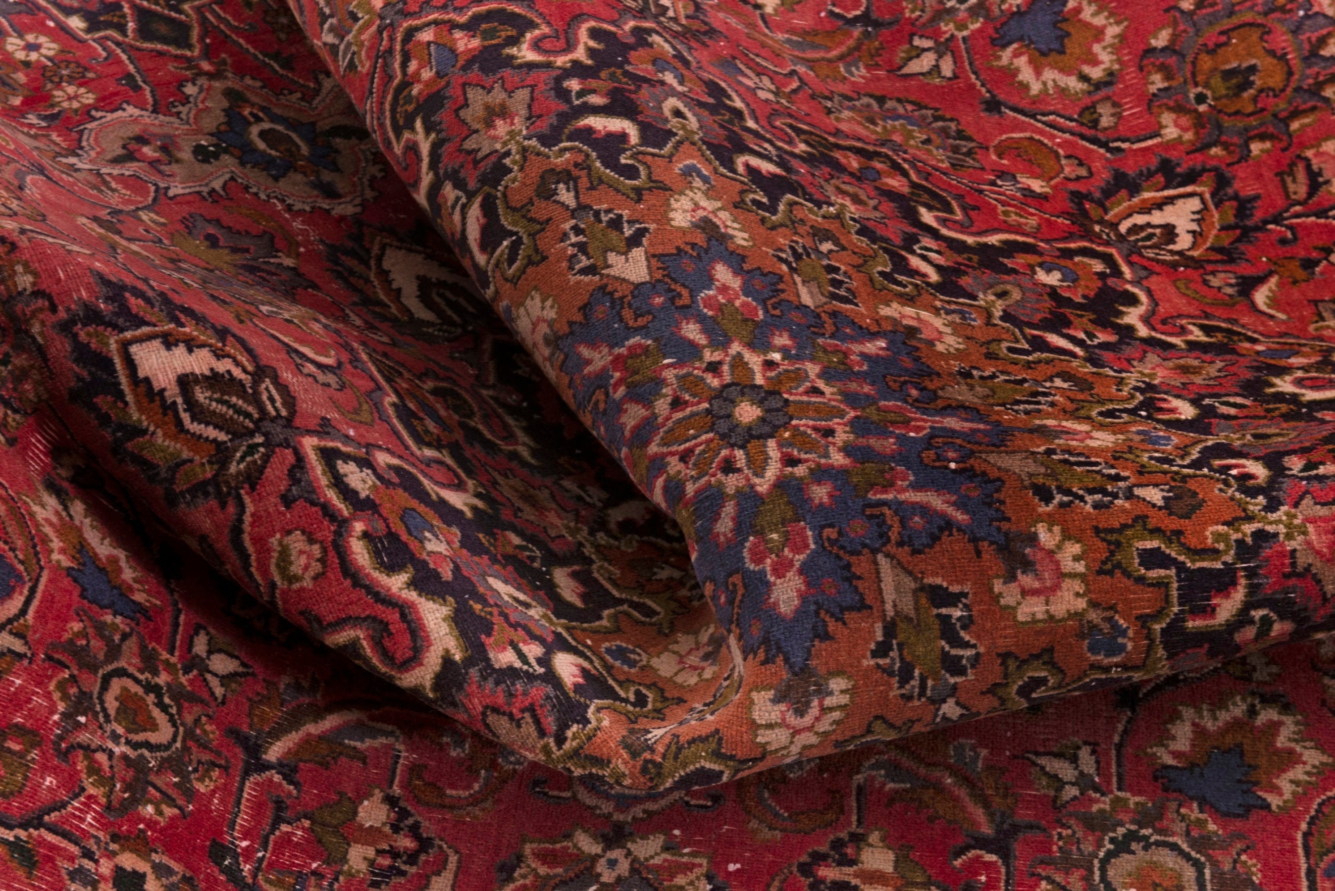 Persian Mashhad area rug in deep red and dark brown, view 17 of 18
