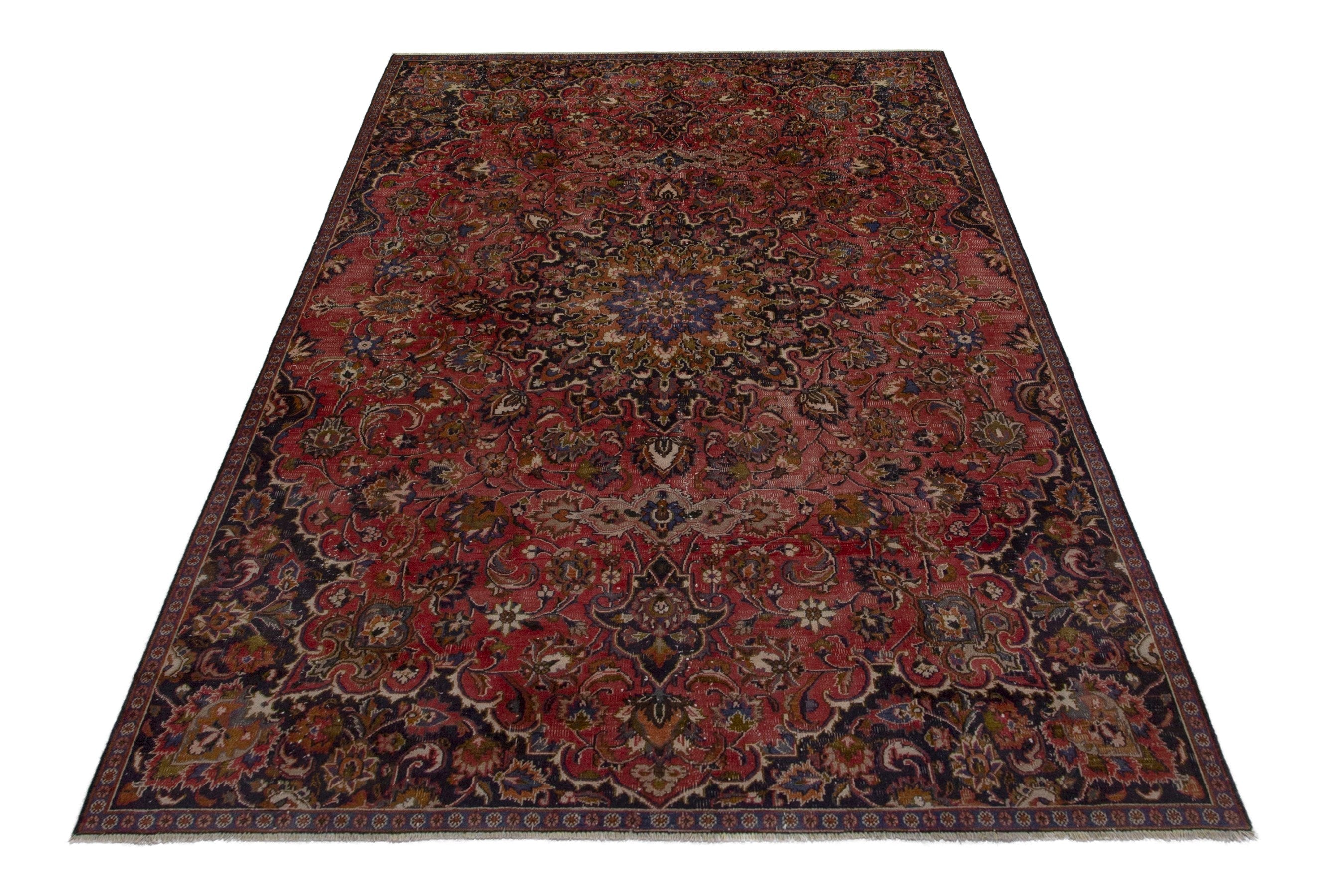 Persian Mashhad area rug in deep red and dark brown, view 2 of 18