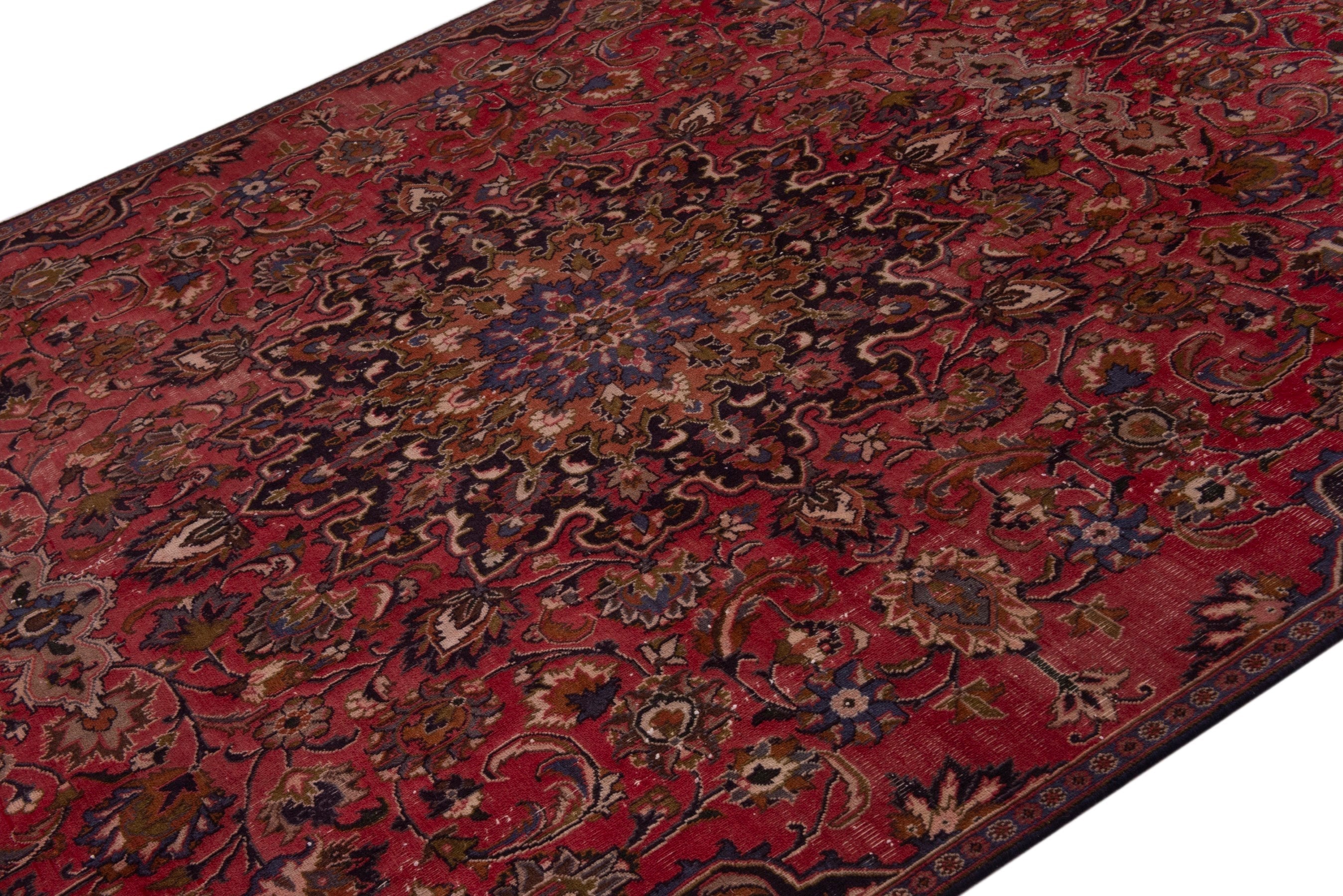 Persian Mashhad area rug in deep red and dark brown, view 4 of 18