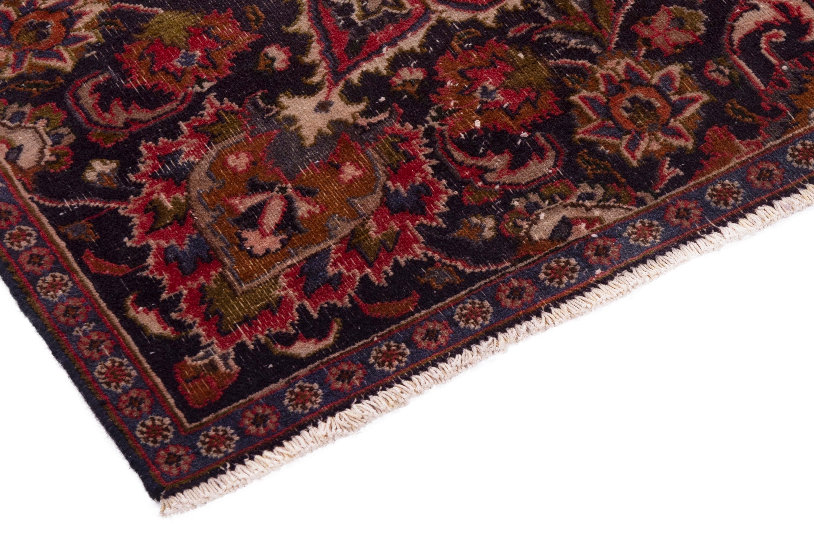 Persian Mashhad area rug in deep red and dark brown, view 6 of 18