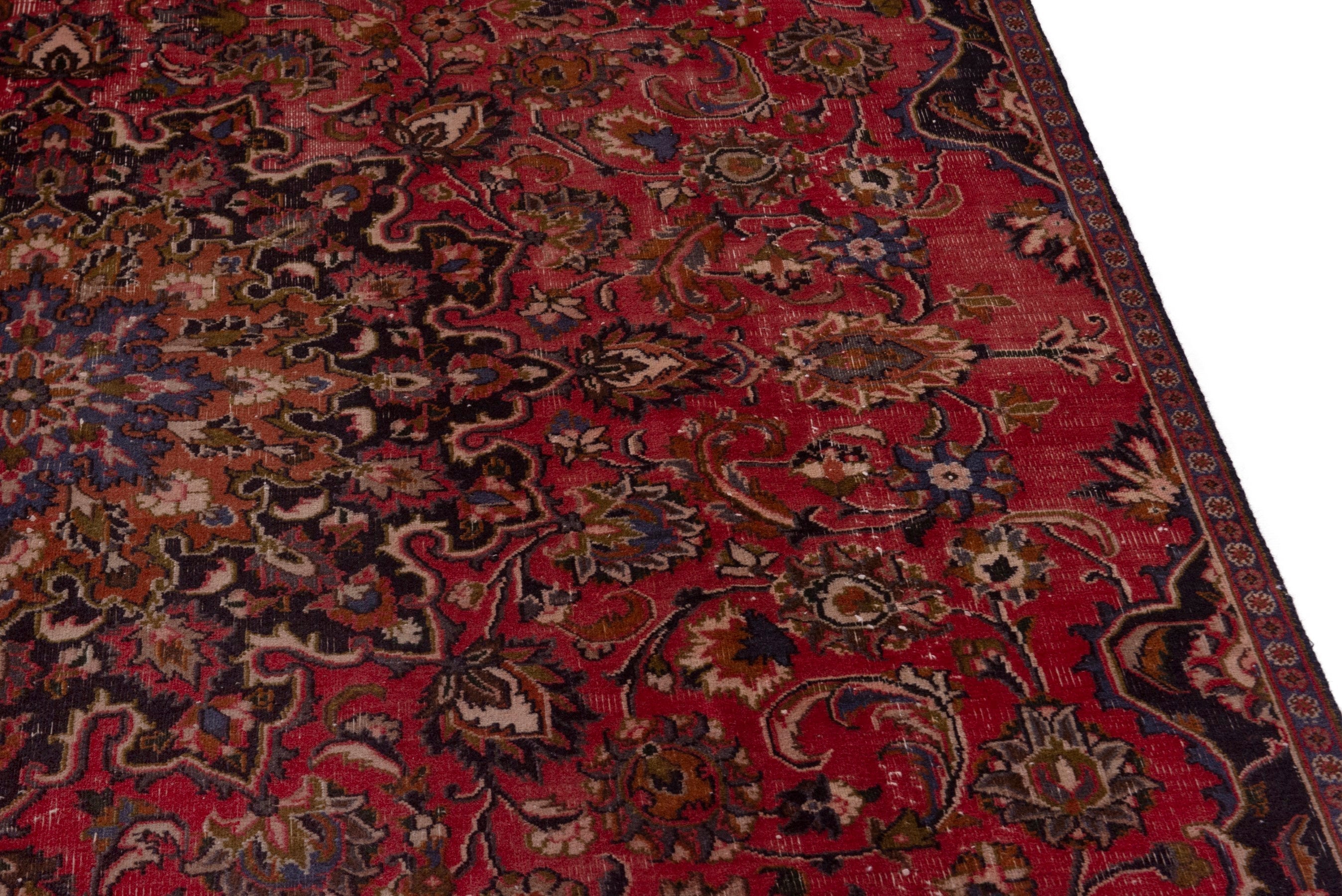 Persian Mashhad area rug in deep red and dark brown, view 7 of 18