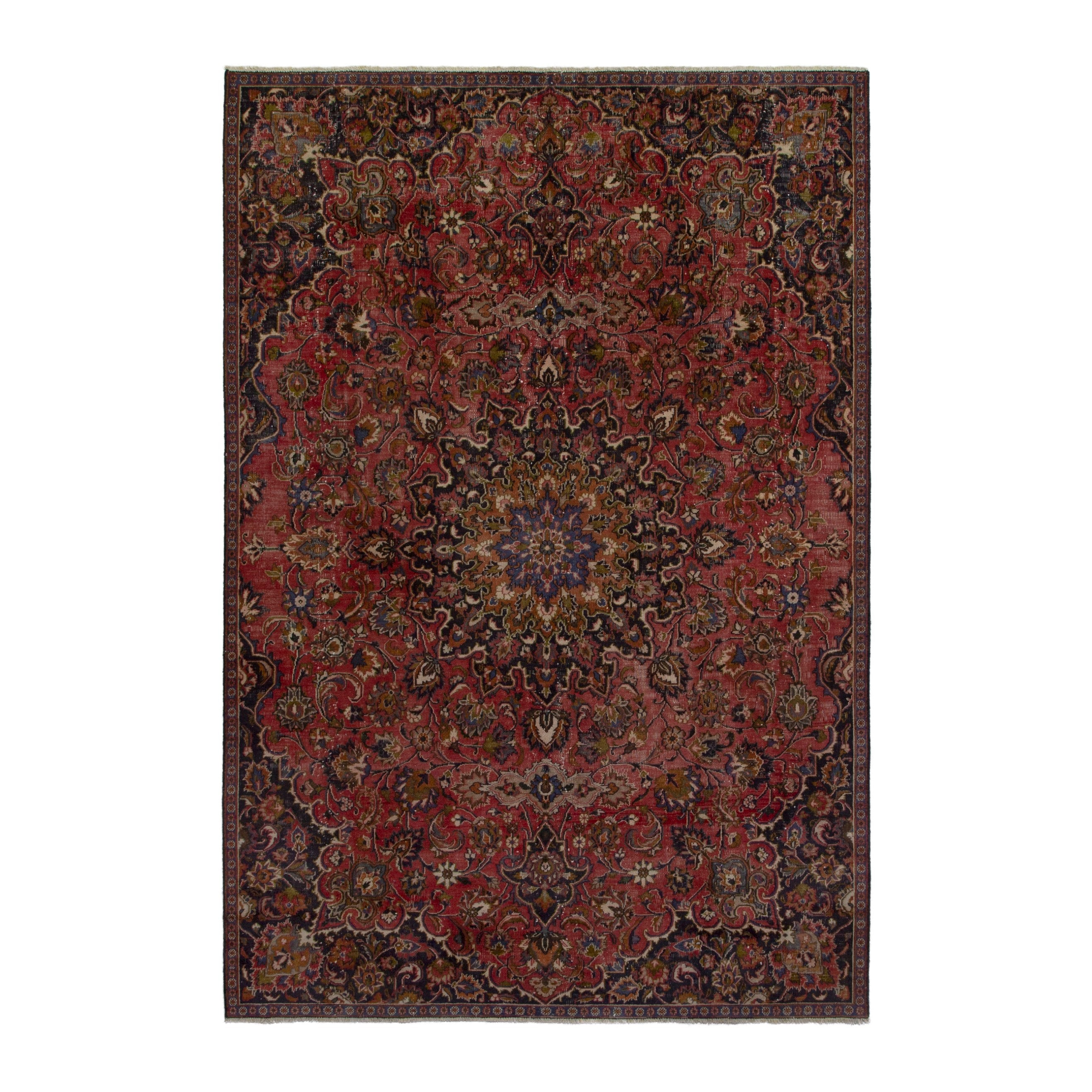 Persian Mashhad area rug in deep red and dark brown, 6'11" x 10'5"