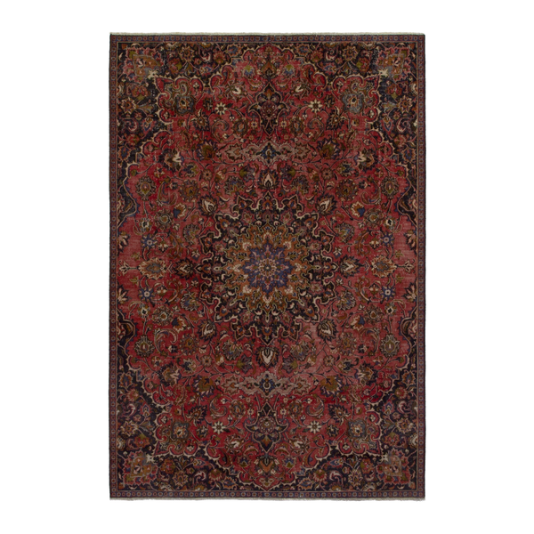Persian Mashhad area rug in deep red and dark brown, 6'11" x 10'5"