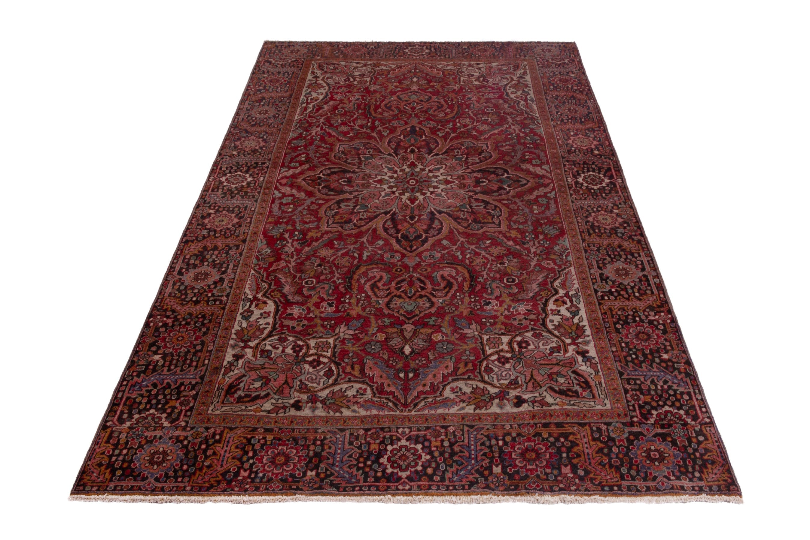 Persian Heriz oversized rug in deep red and dark brown, view 2 of 20