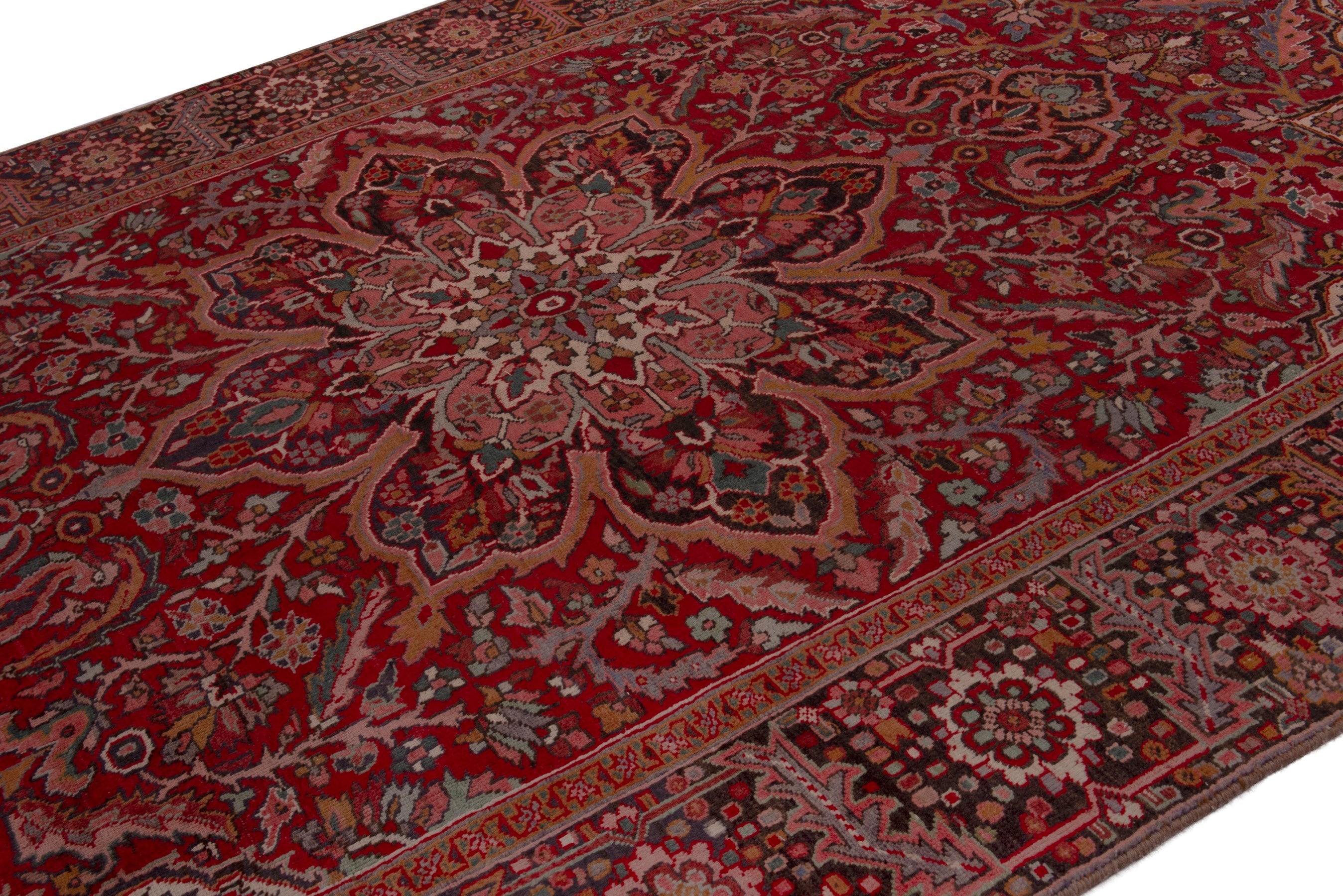 Persian Heriz oversized rug in deep red and dark brown, view 4 of 20